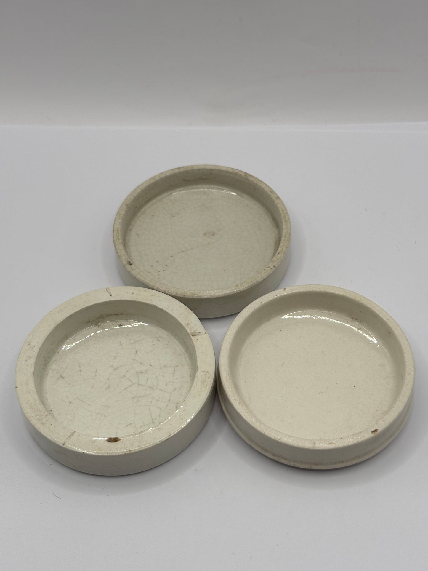 3 stoneware lids, stacking lids