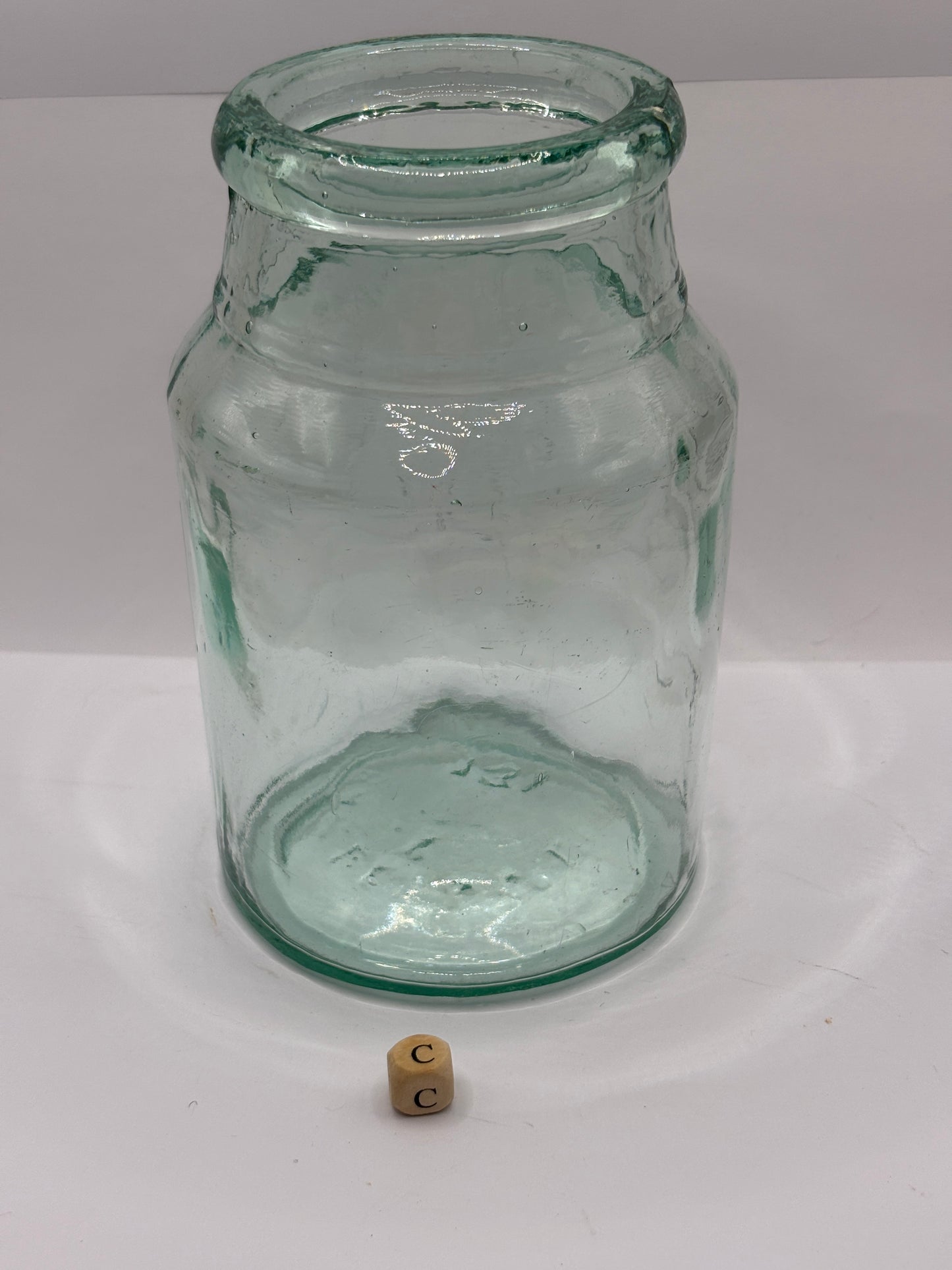 Old 2lb aqua glass pickle jar, preserve jar (c)