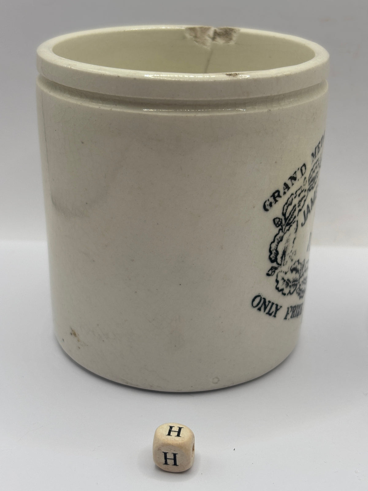 Old 1lb stoneware marmalade pot, James Keiller Dundee marmalade (H)