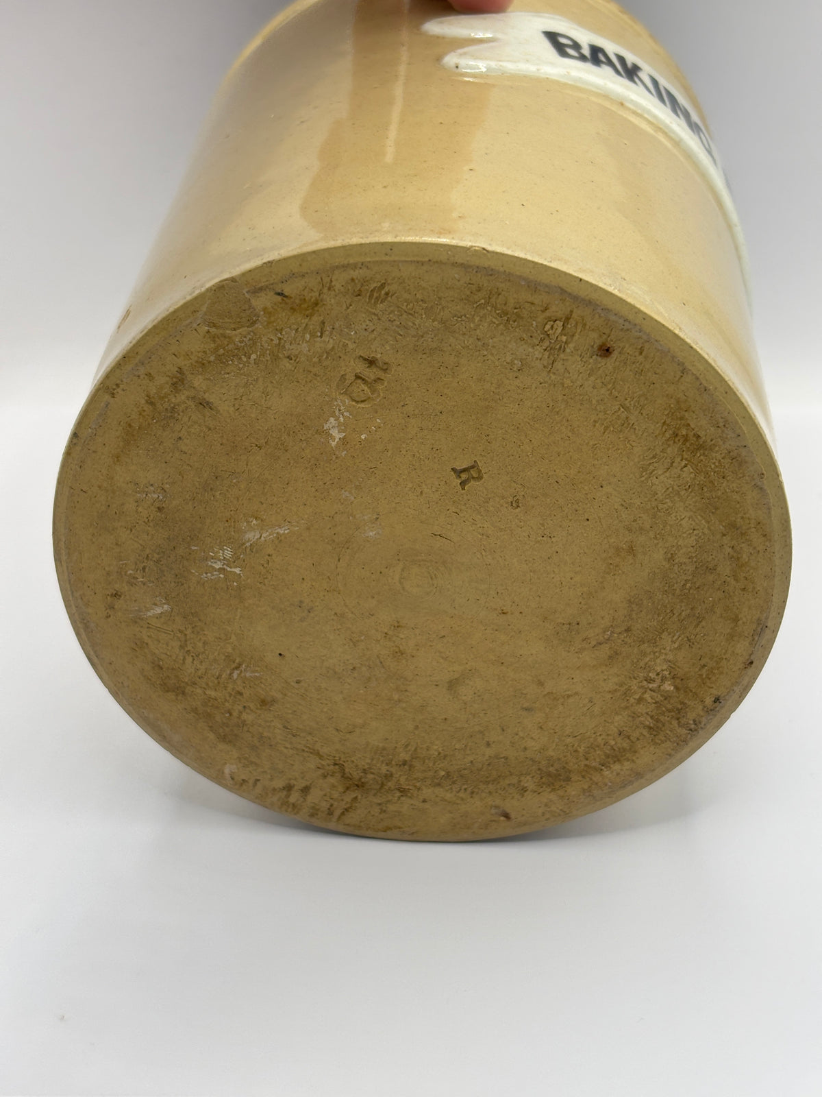 Old stoneware Baking powder jar