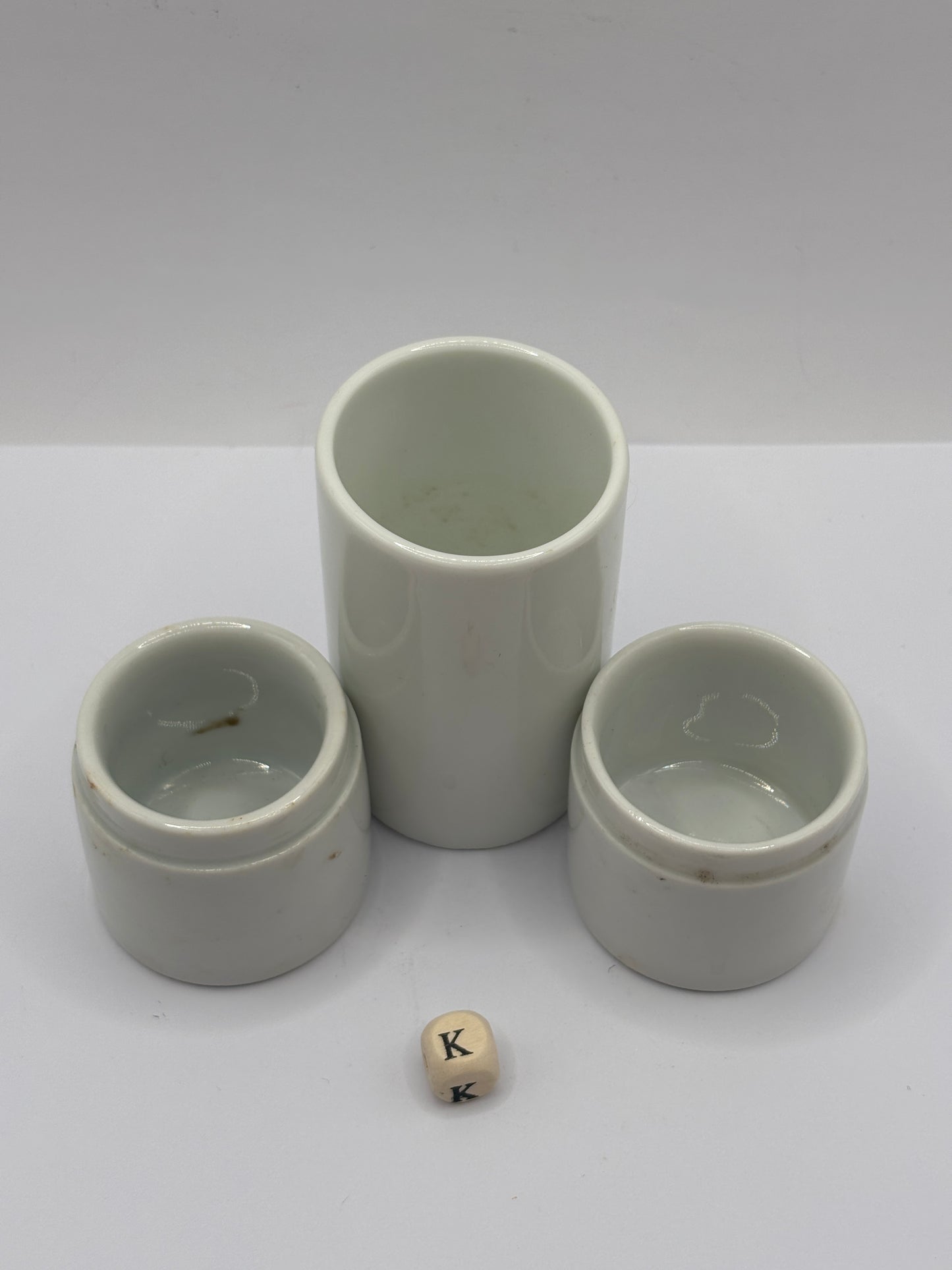 3 old white stoneware jars & pots (k)