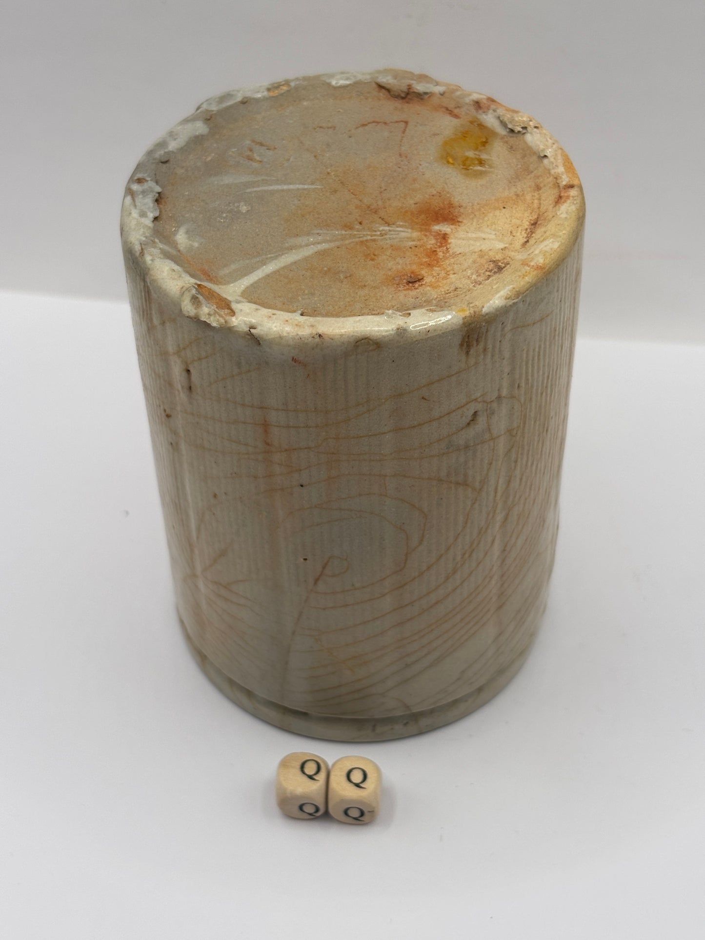 Old 1lb ribbed stoneware jam pot (QQ)