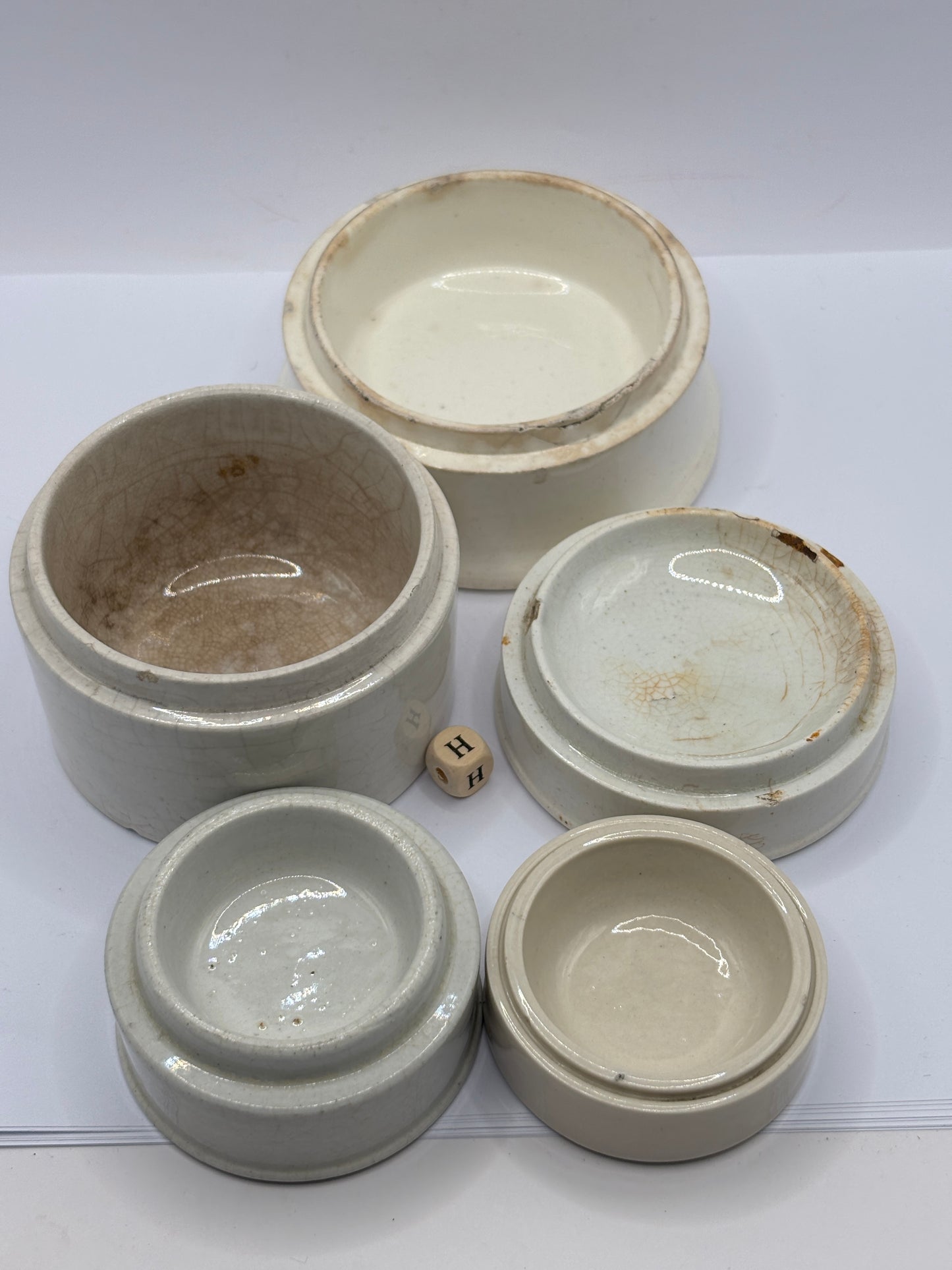 5 old stoneware bases, stackers (H) damages