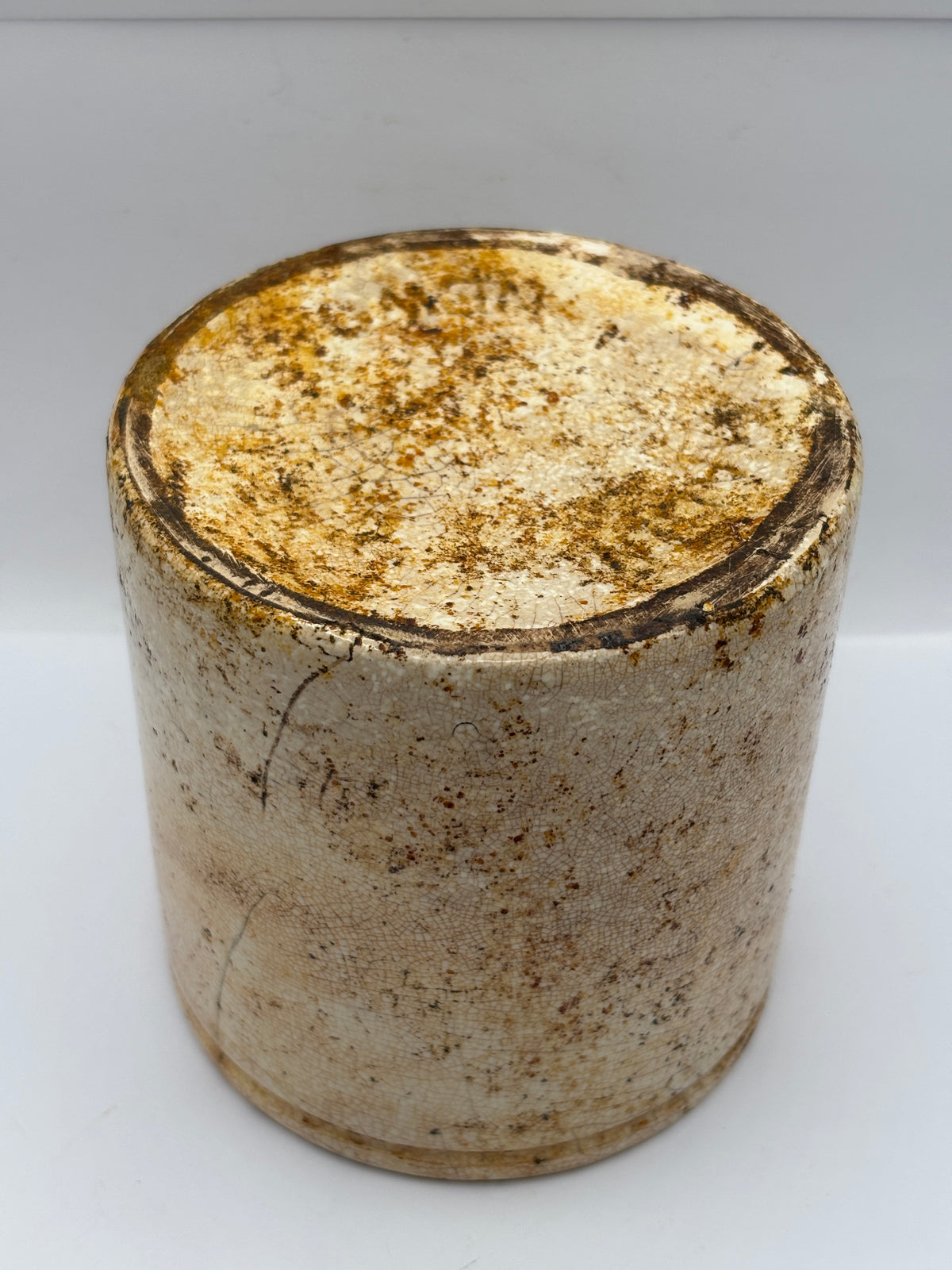 Old 2lb stoneware marmalade pot, Frank Coopers. Damaged