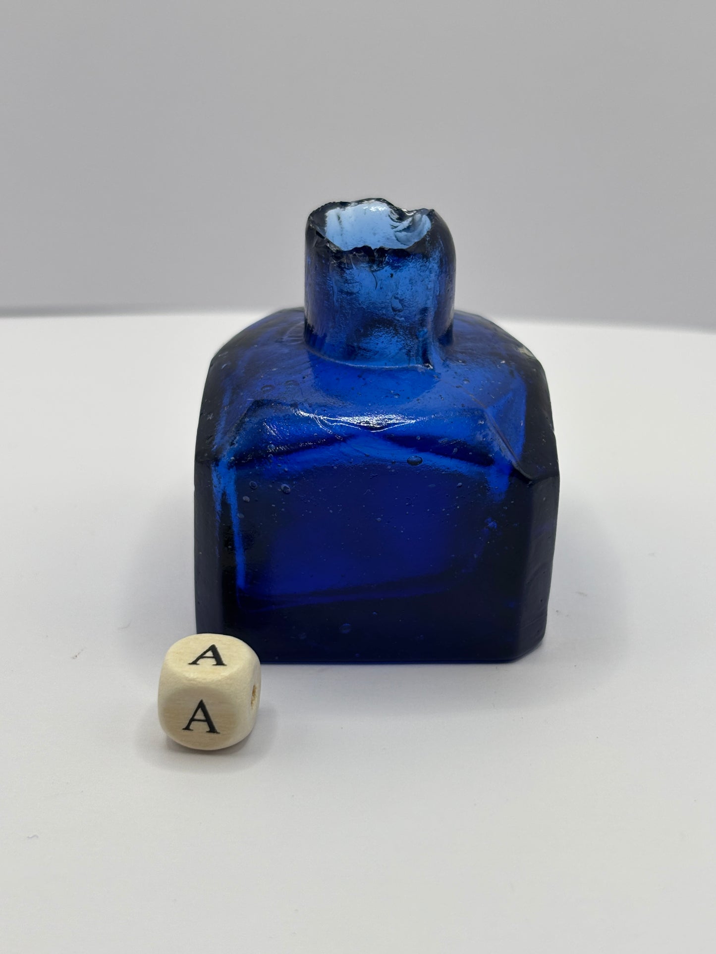 Old cobalt blue glass ink bottle, Inkwell (a)