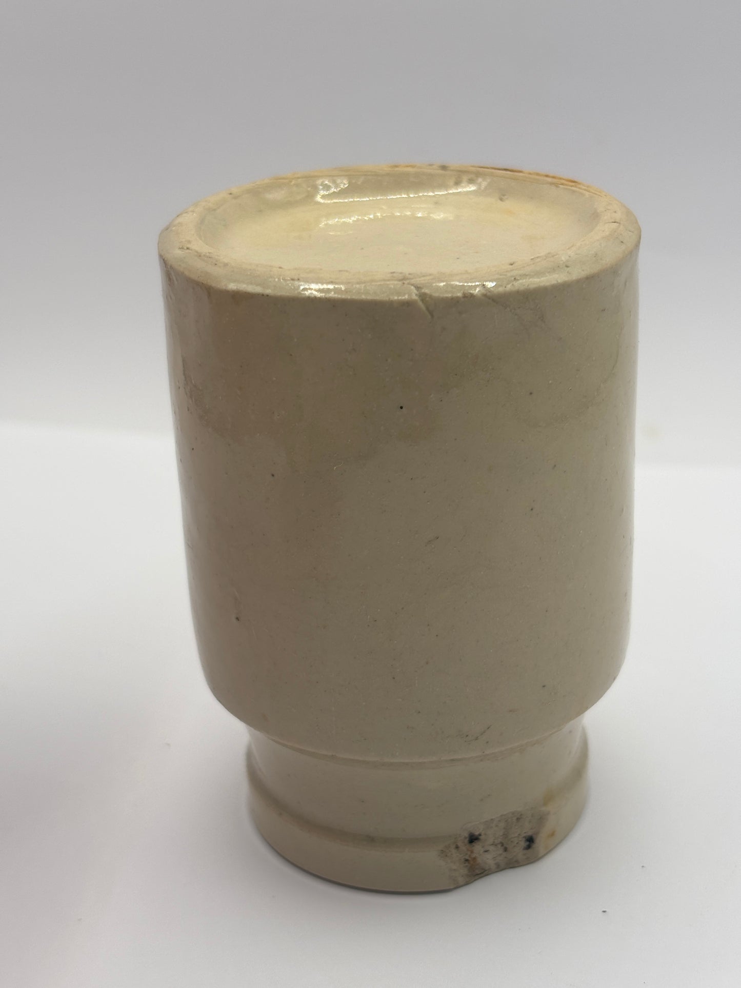 Old stoneware mustard pot. Chippy