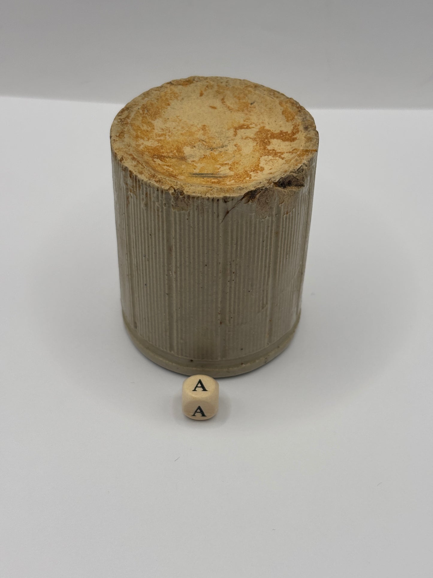 Old mini ribbed stoneware jam pot (a)