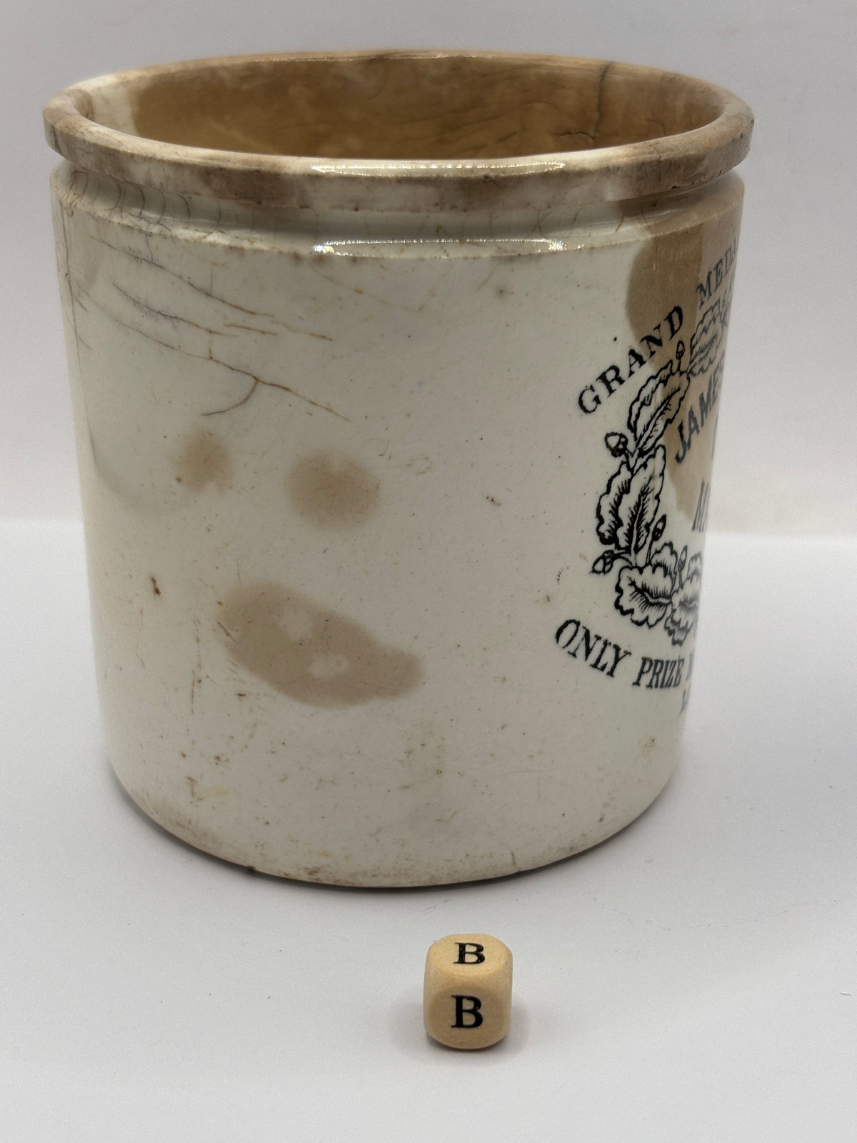 Old 1lb stoneware marmalade pot, James Keiller Dundee marmalade (B)