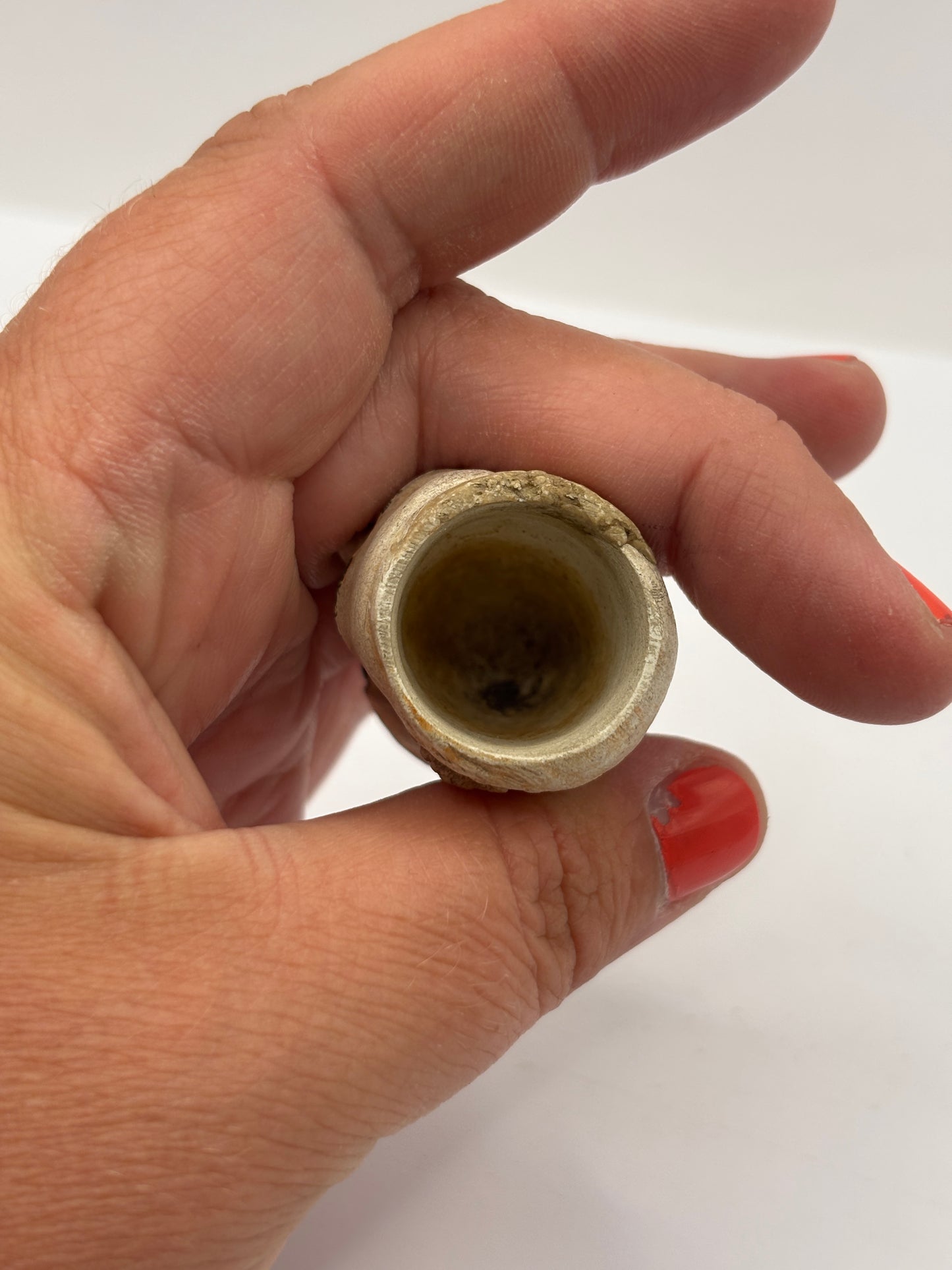 Old figural clay pipe head, pipe bowl