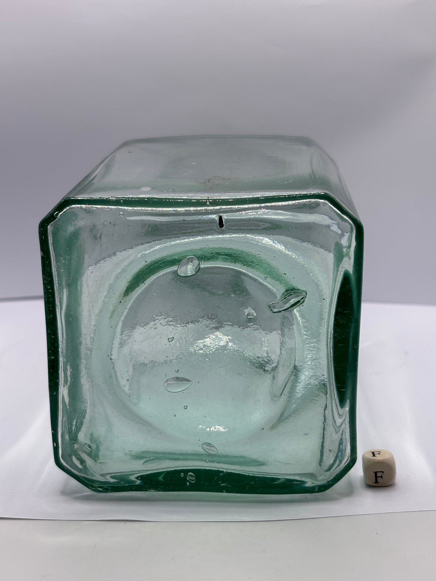 Old large square glass pickle jar 20cms (F)