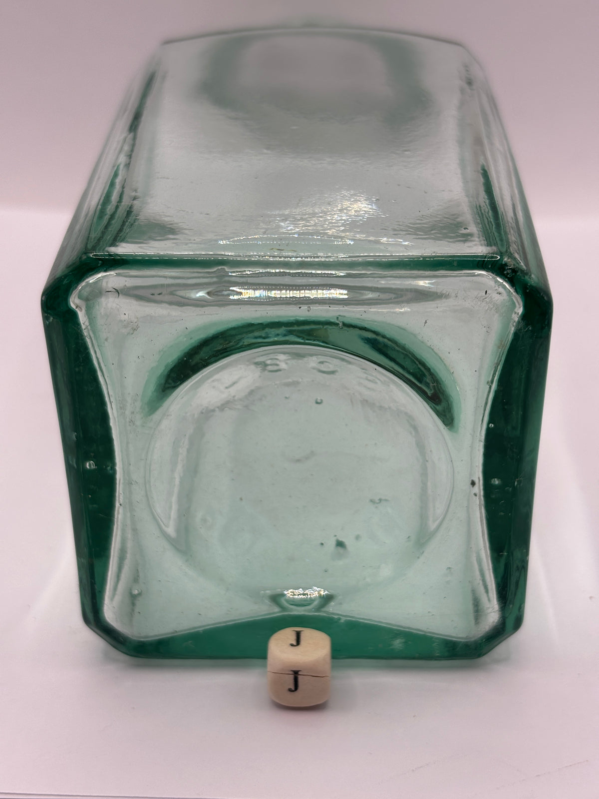 Old square aqua glass pickle jar (J)