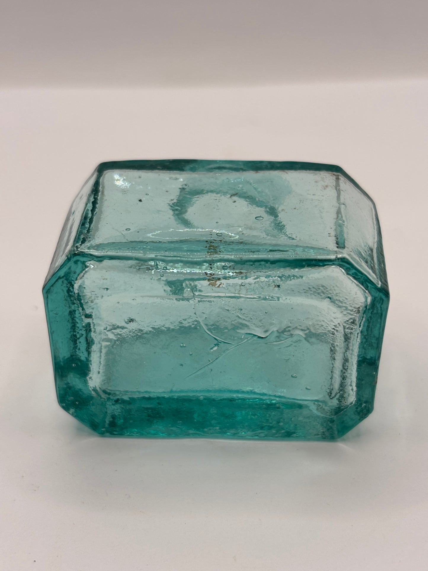 Old aqua glass inkwell, ink bottle