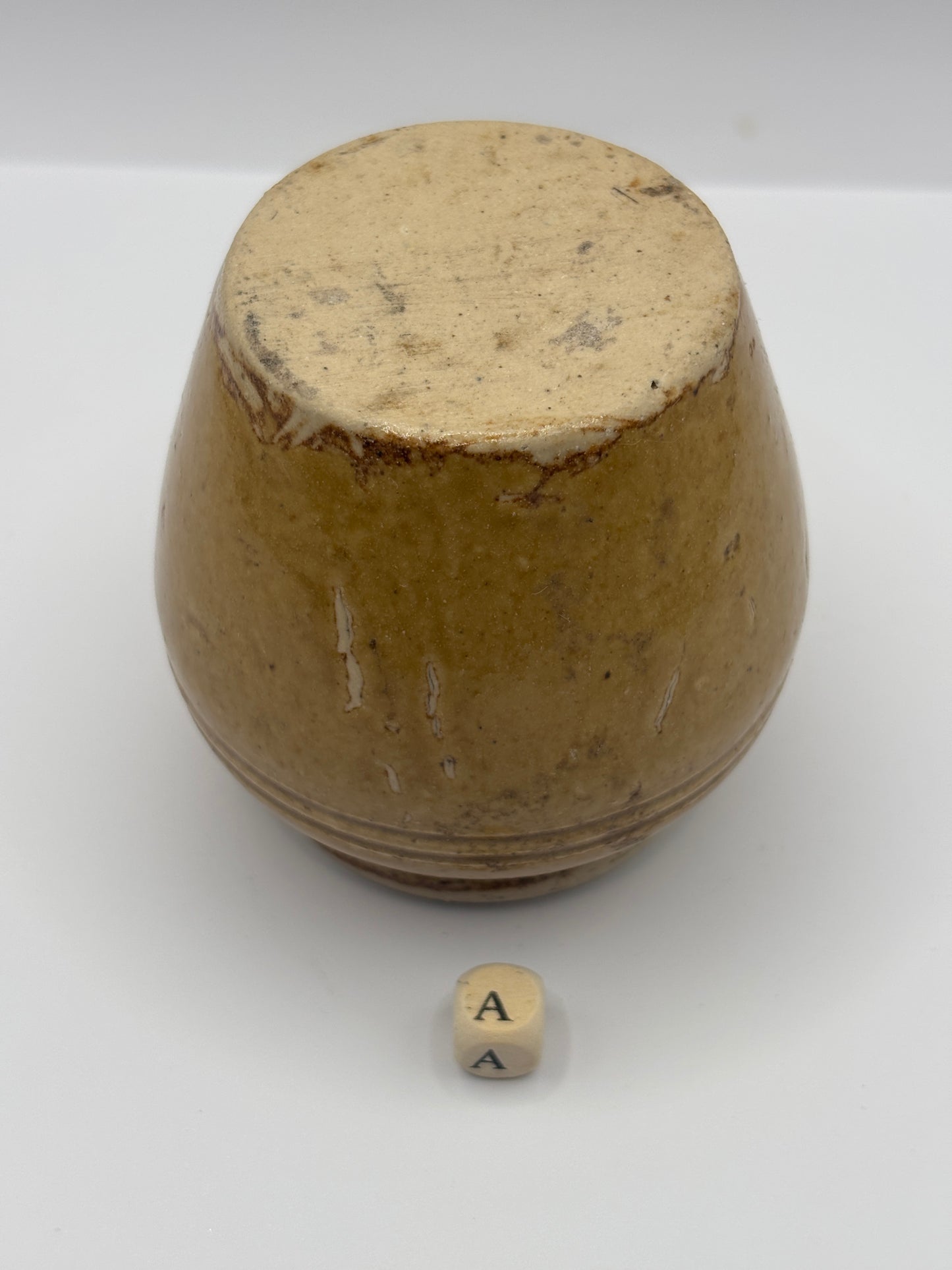 Old brown stoneware honey pot (a)