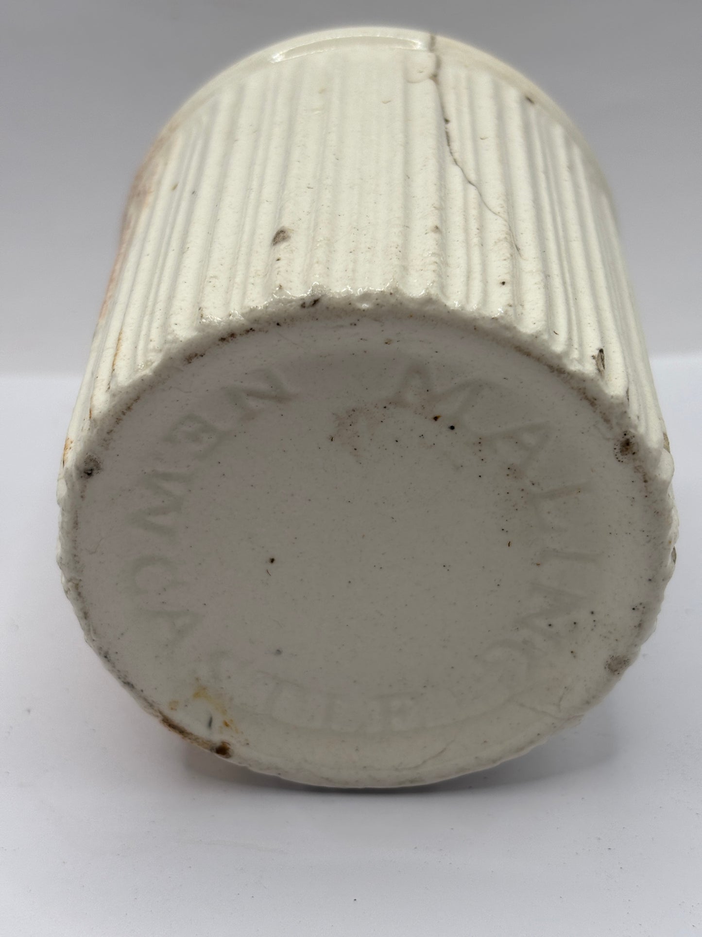 Early ribbed jam/marmalade jar. Damaged
