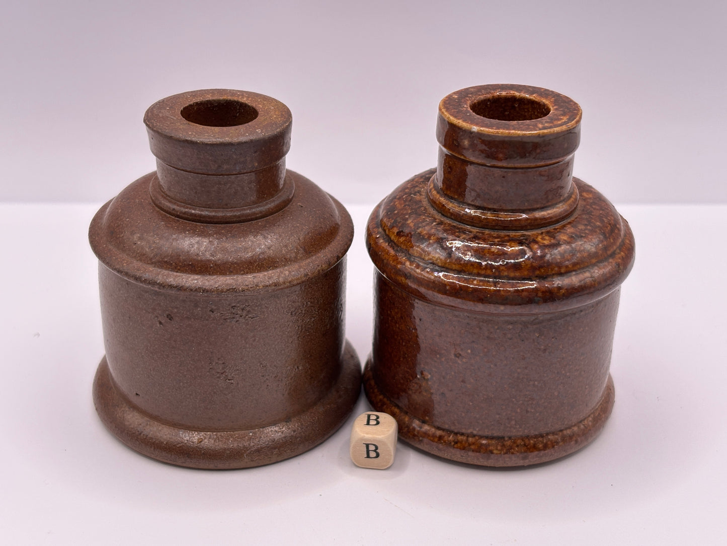 2 Old stoneware ink bottles, inkwells (B)