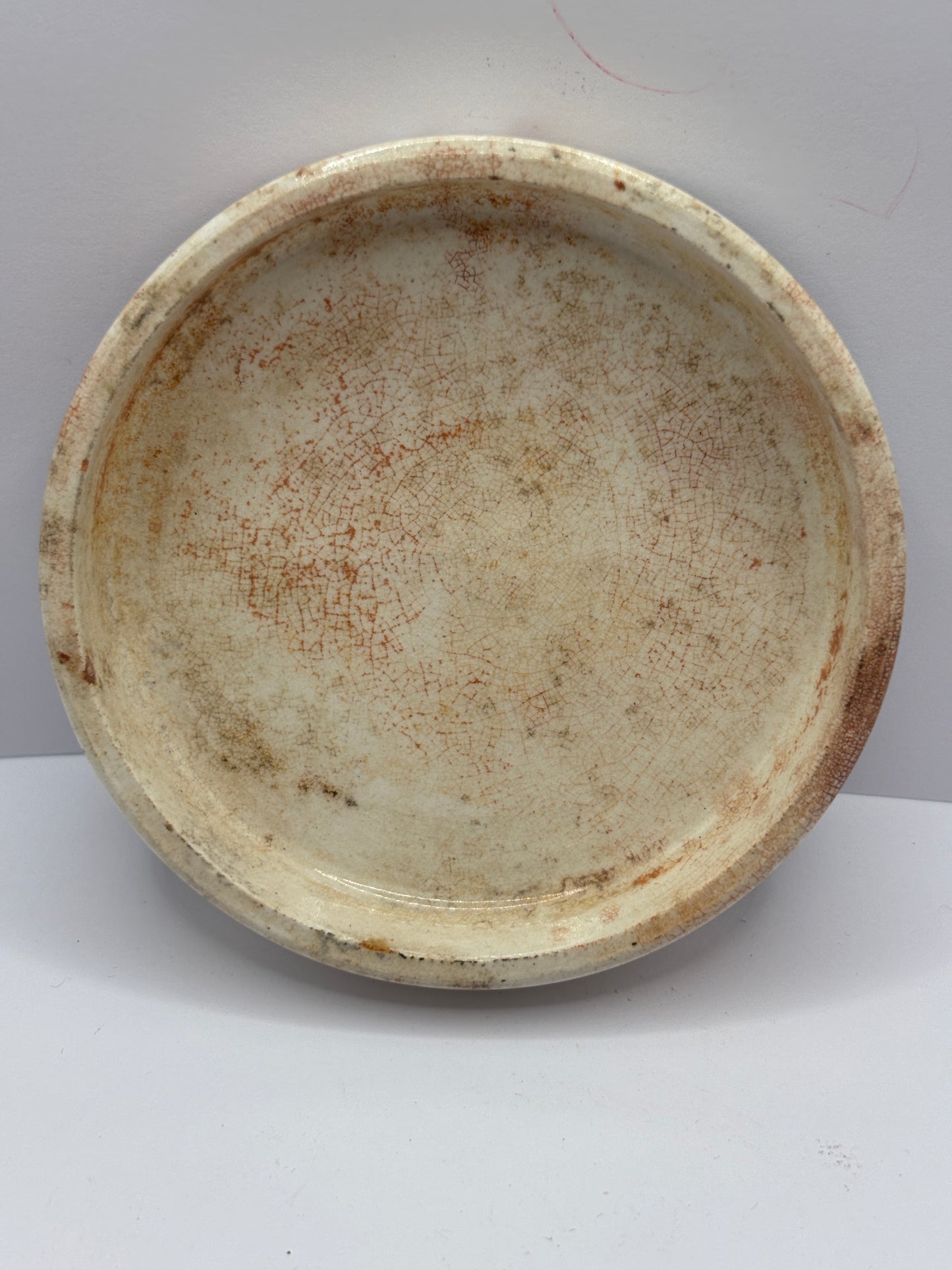 Old Burgess anchovy paste advertising pot lid, stained & crazed