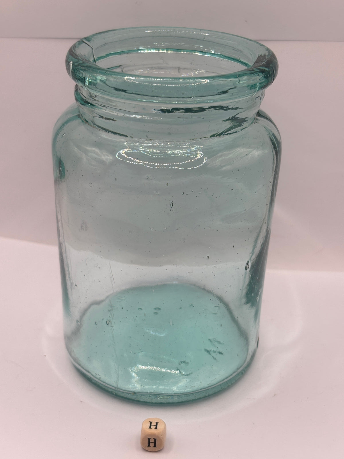 Old aqua glass pickle jar (H)