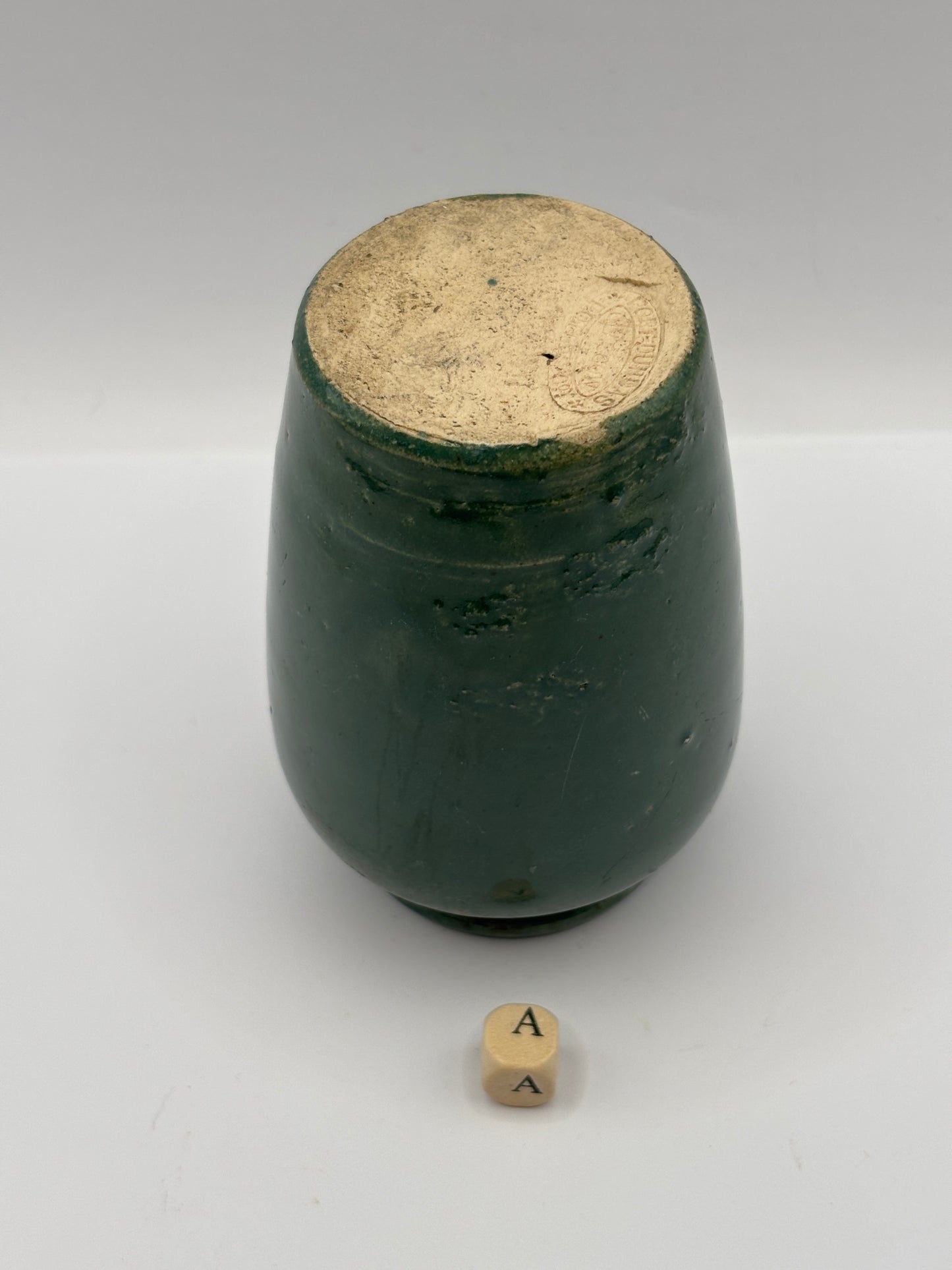 Old plain green cream pot (a)