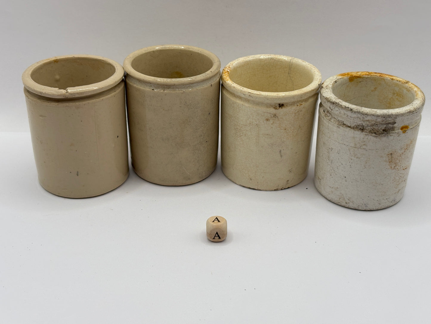 4 old small stoneware jars & pots (A)