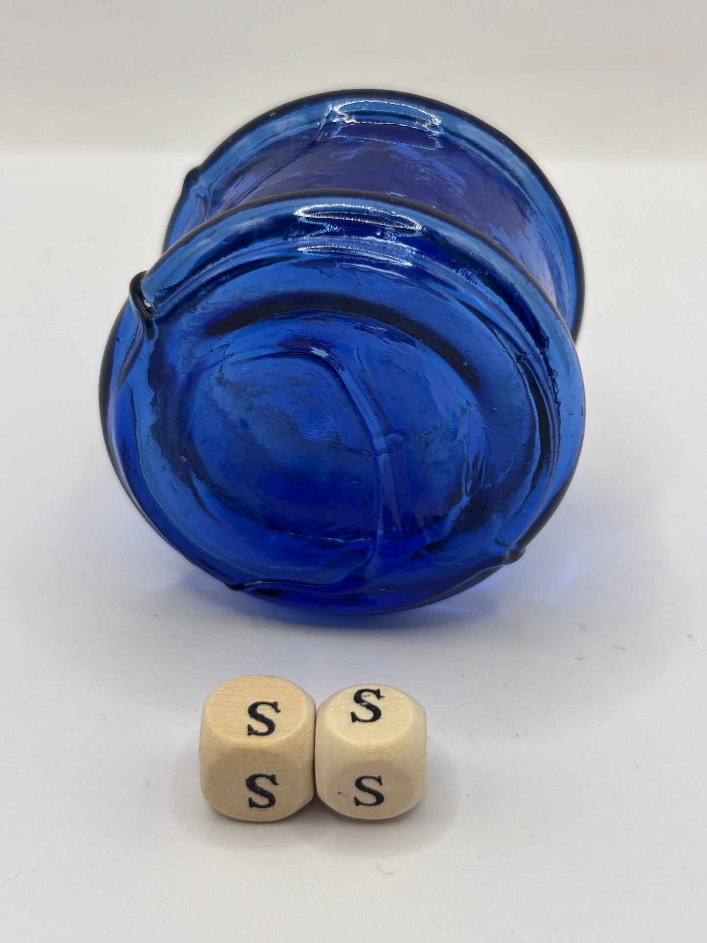 Old cobalt blue glass ink bottle, inkwell, penny ink (ss)