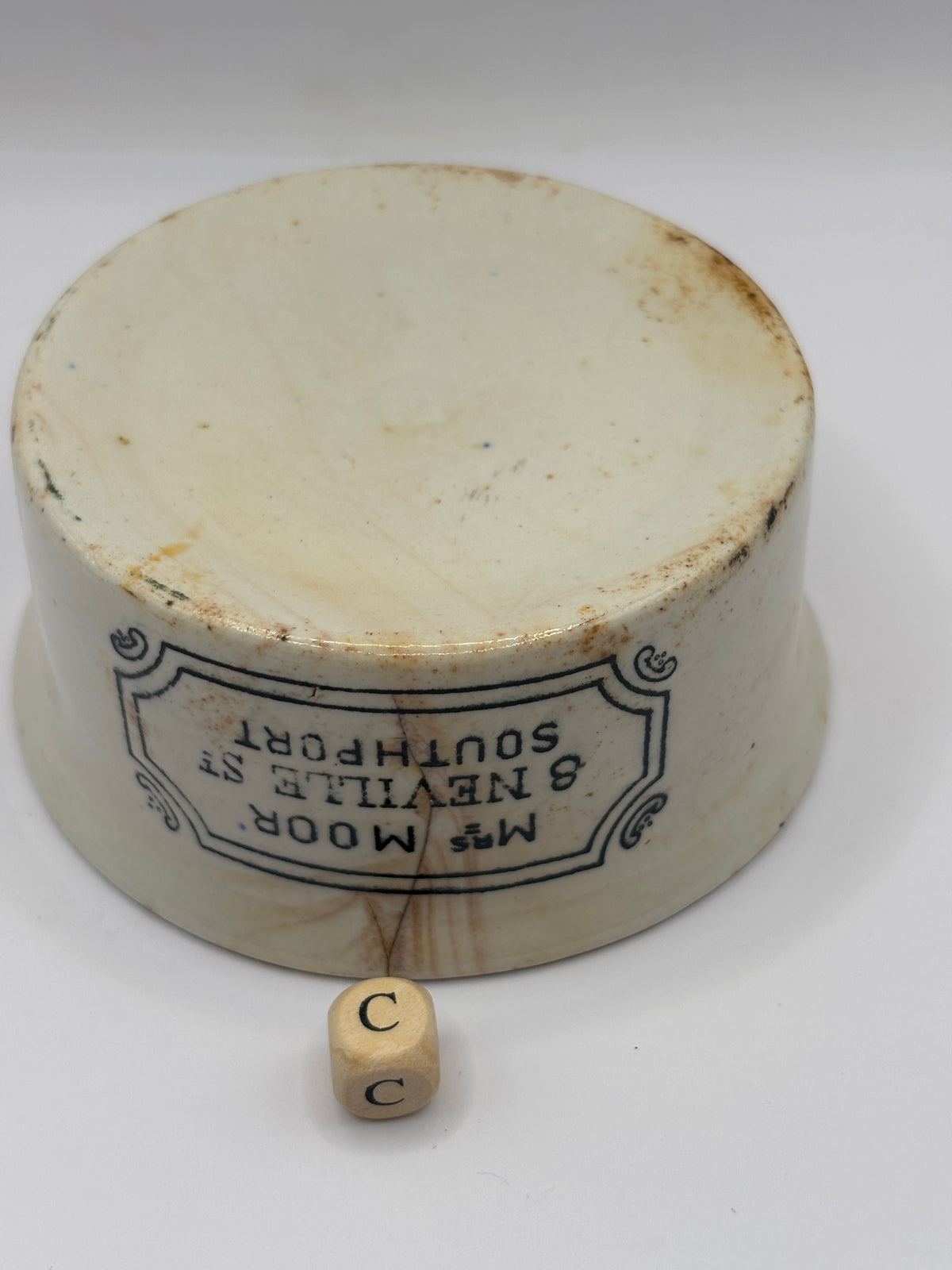 Old Mrs Moors advertising meat paste pot (c)
