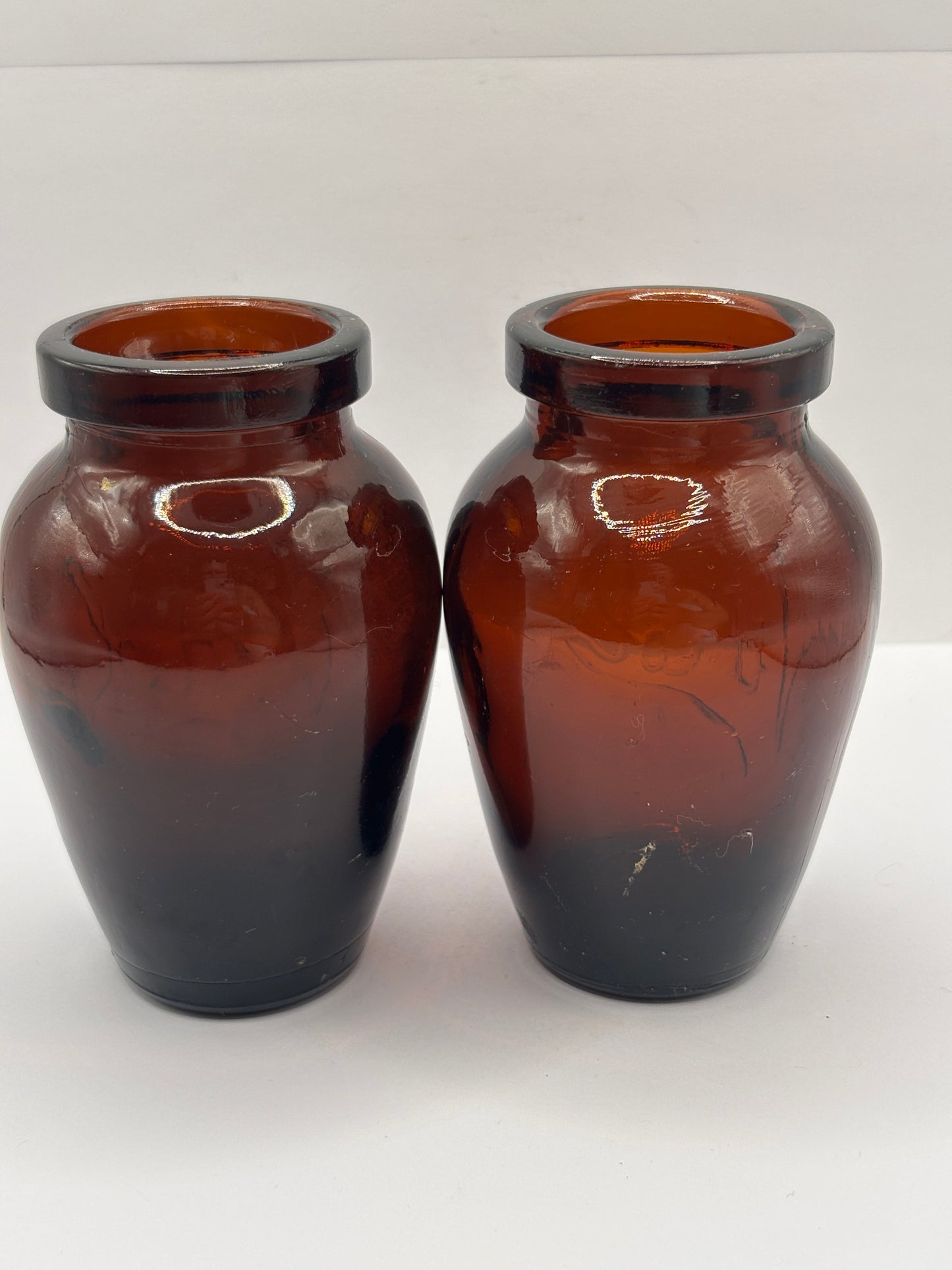 2 Old amber glass Virol jars