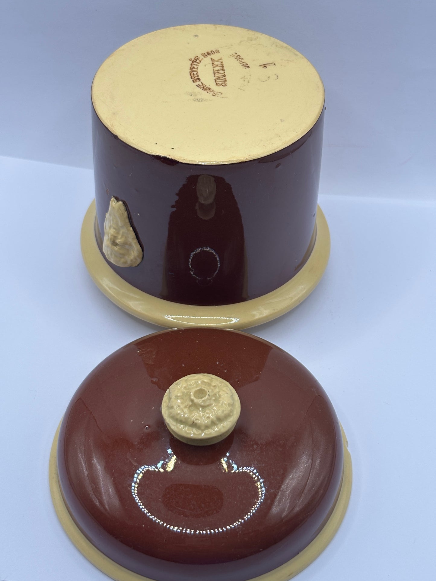 Old french stoneware terrine jar and lid