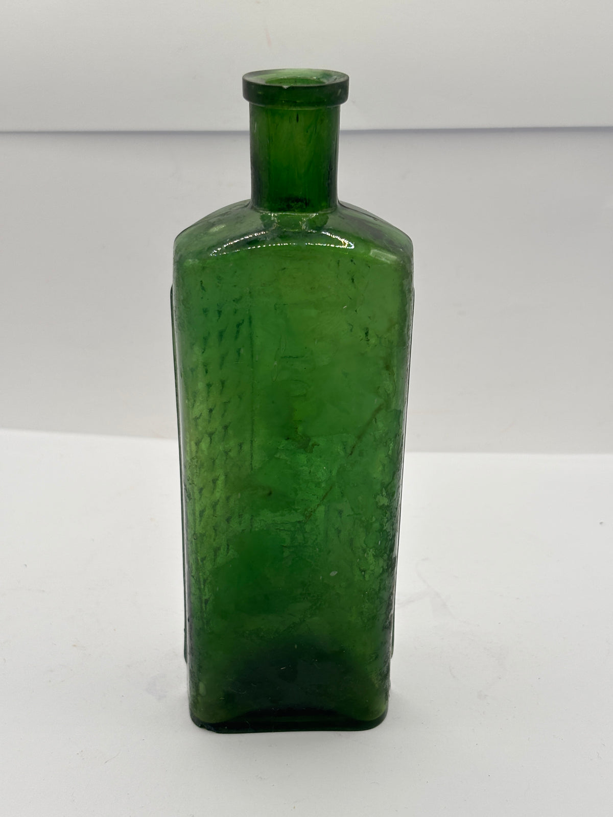 Old crusty green flat back poison bottle, Not to be taken