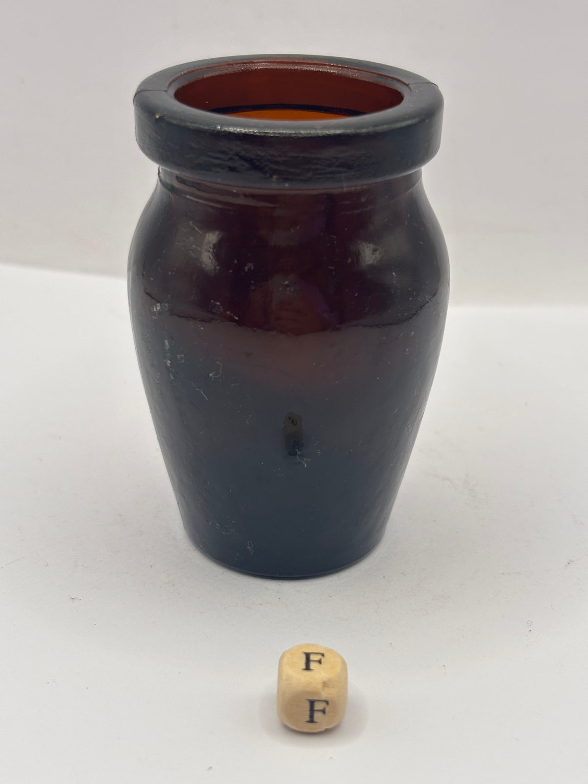 Old amber glass Virol jar (f) 8cms