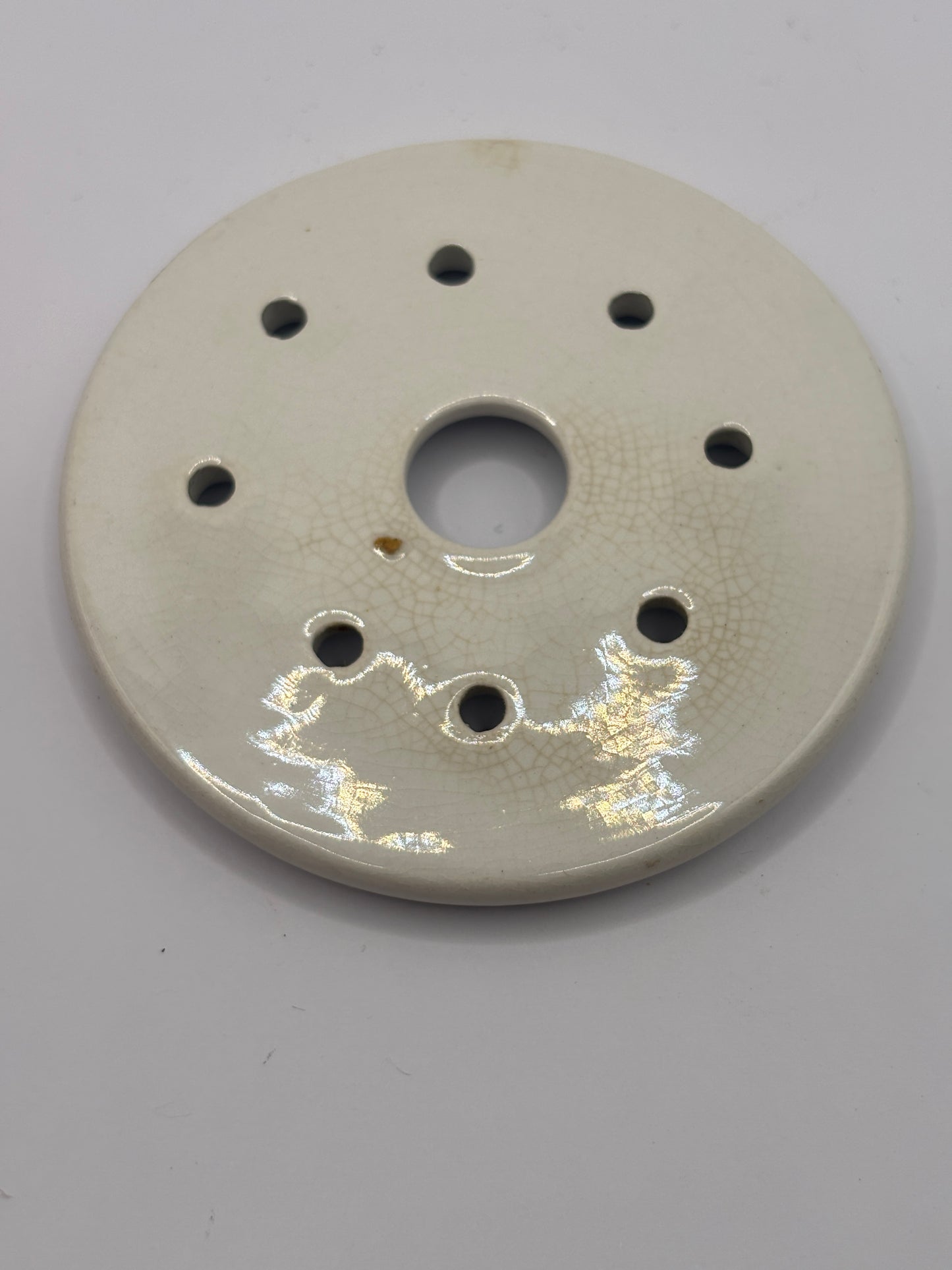 Small ironstone strainer, stained & crazed