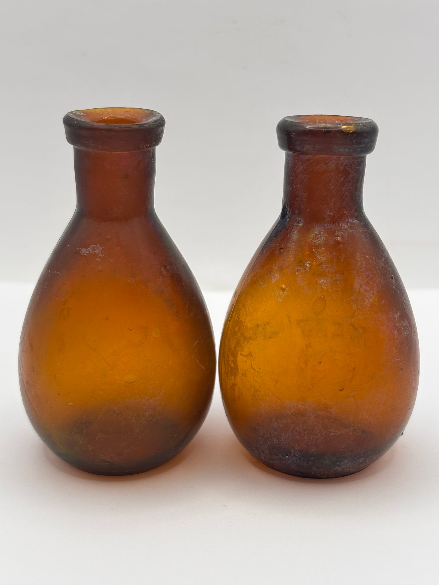 2 Old amber glass bottles, valentines meat juice