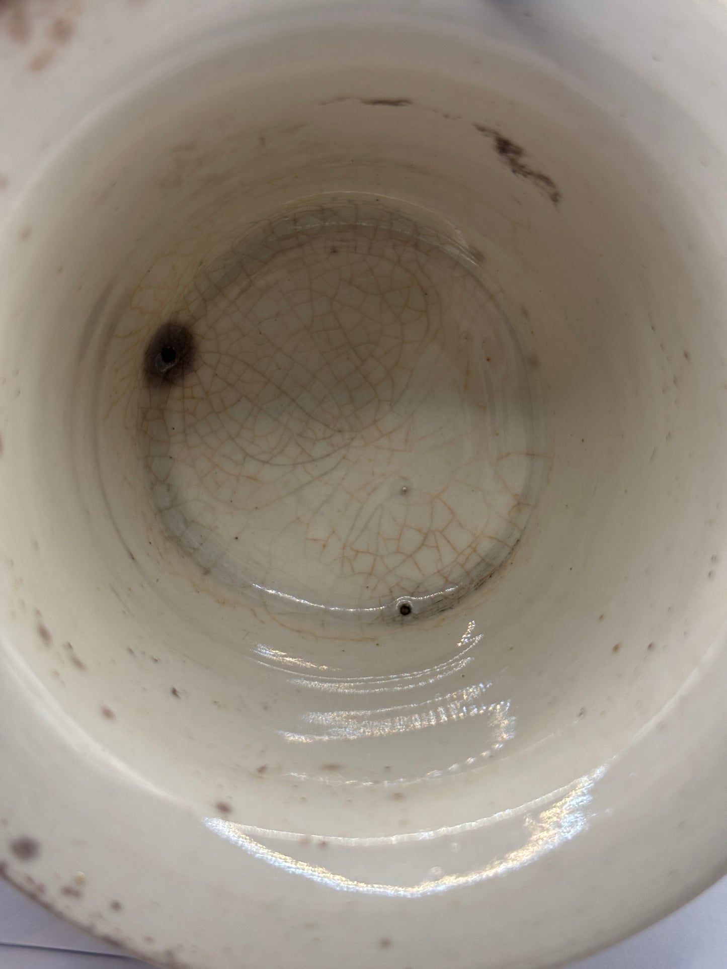 Old stained & crazed jar/container/dish (B)