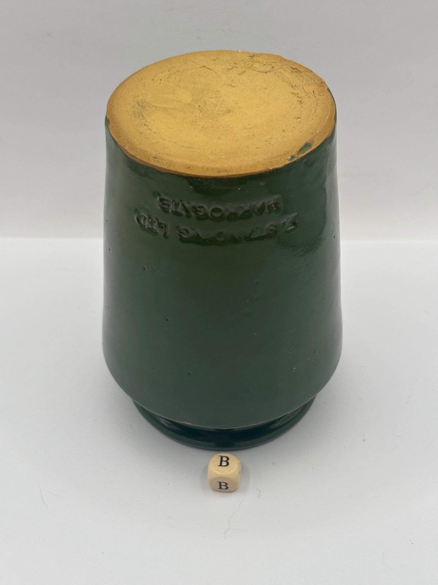 Old green stoneware Harrogate cream pot 11cms (B)