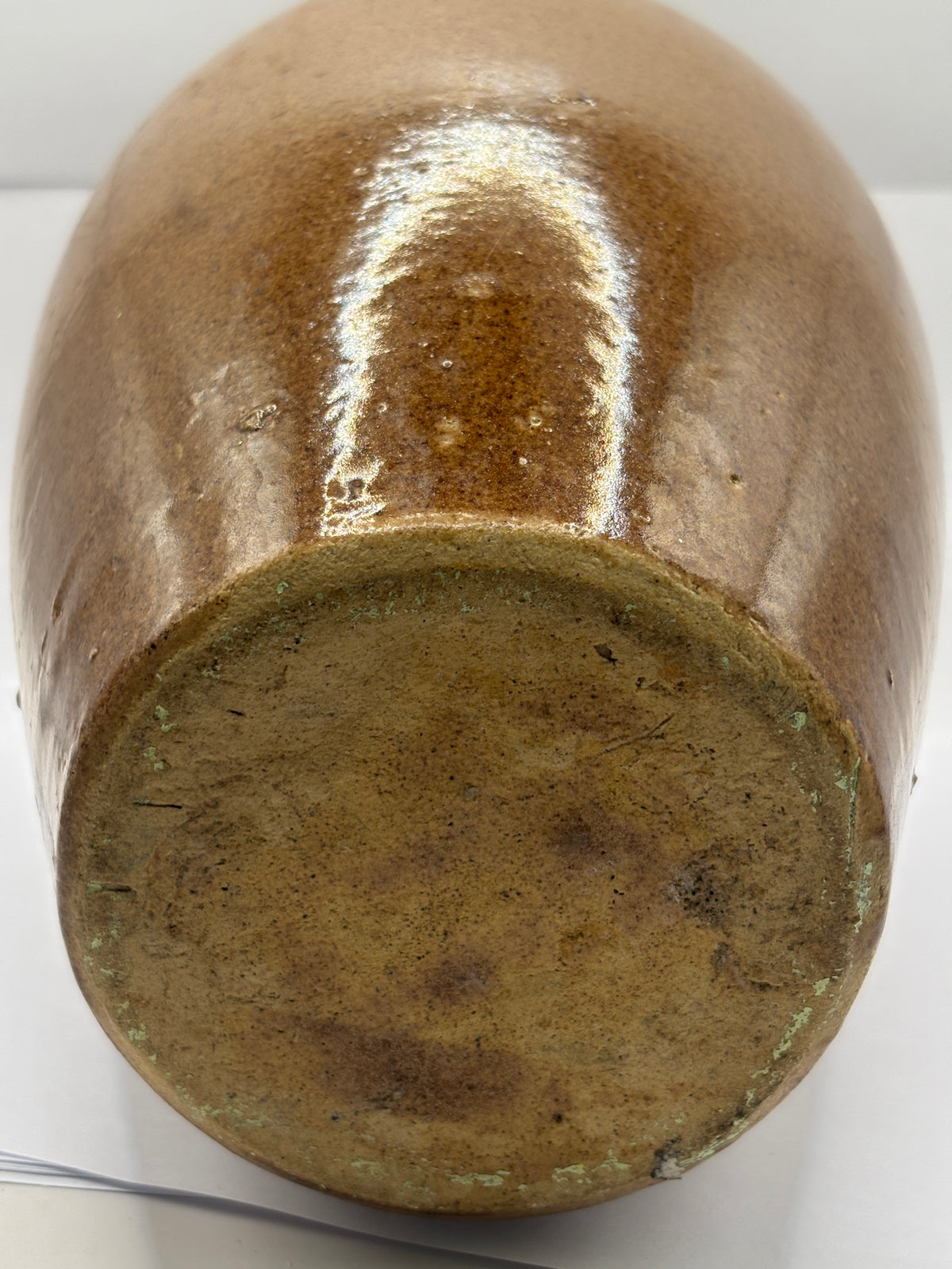 Old rare 9 inch brown stoneware VIROLAX jar
