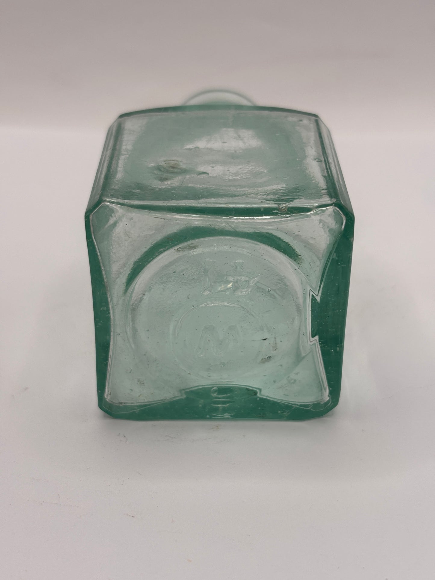 Old tall aqua inkwell,ink bottle. 9cms