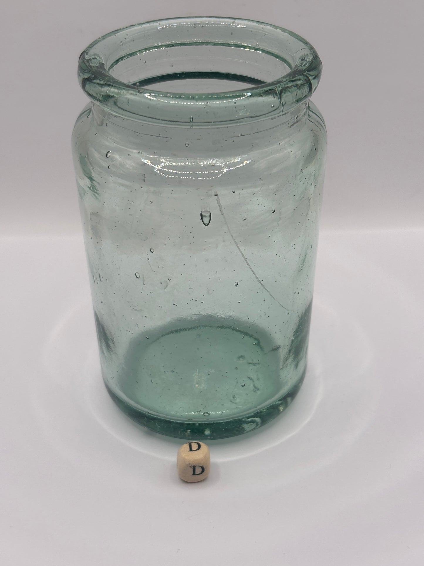 Old 1lb aqua glass pickle jar (D)