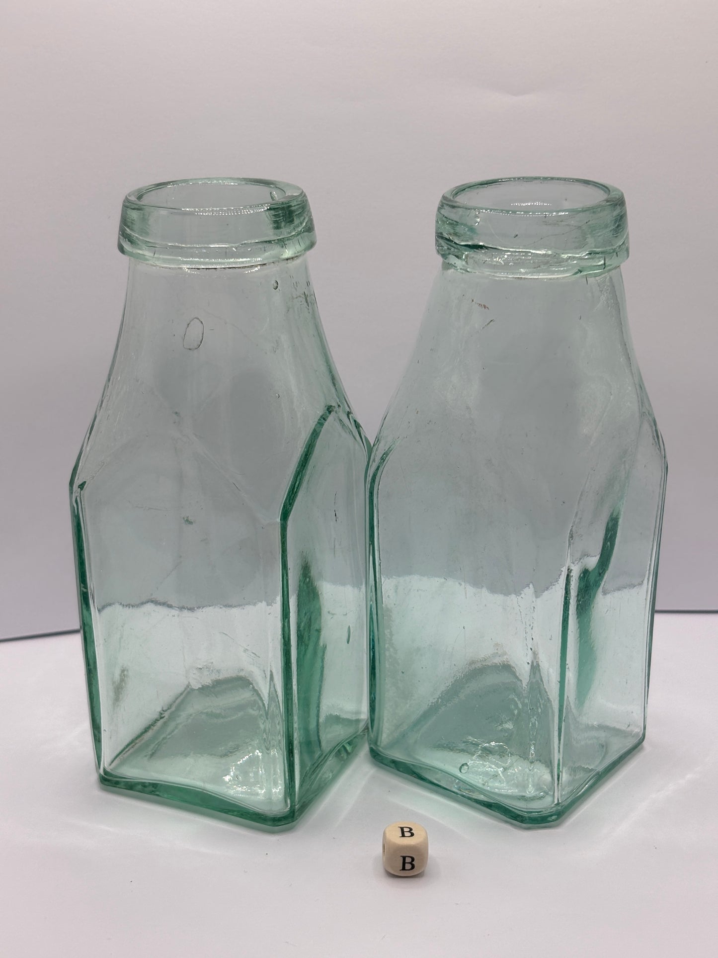 2 old square glass jam jars (B)