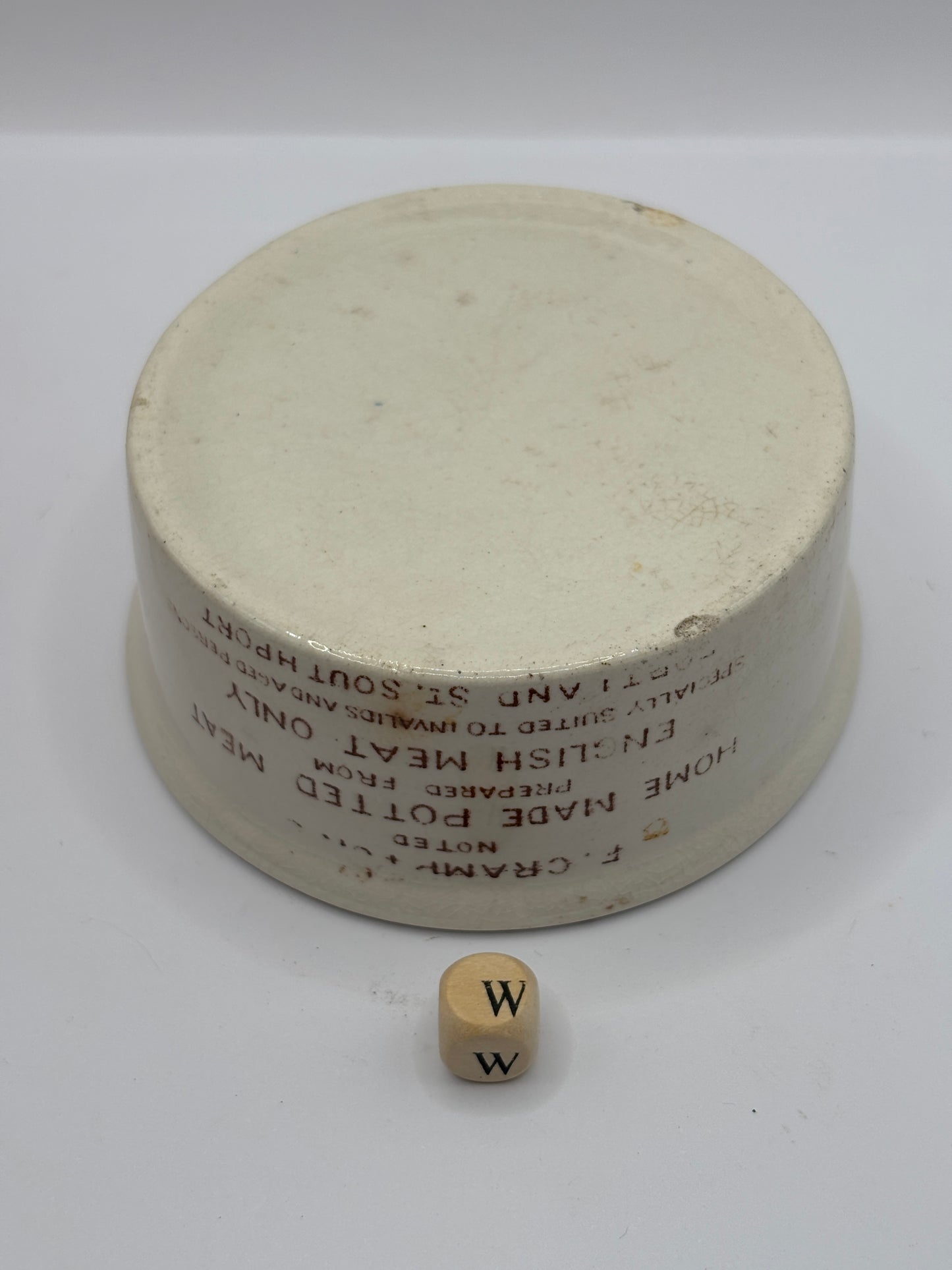 Old advertising paste pot. Cramptons home made potted meat (W)
