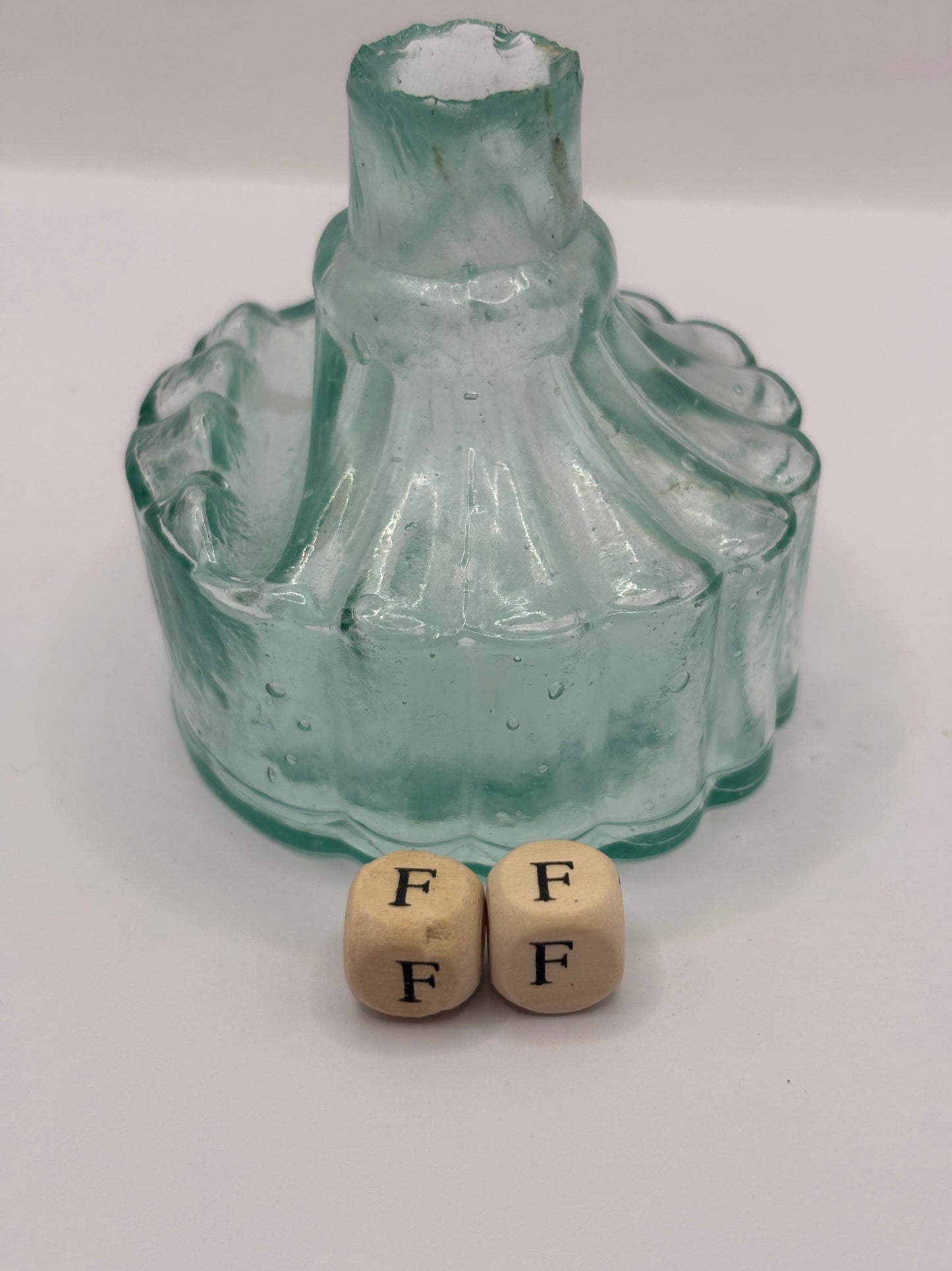 Old aqua glass tent ink, ink bottle. Inkwell (FF) Circus tent ink