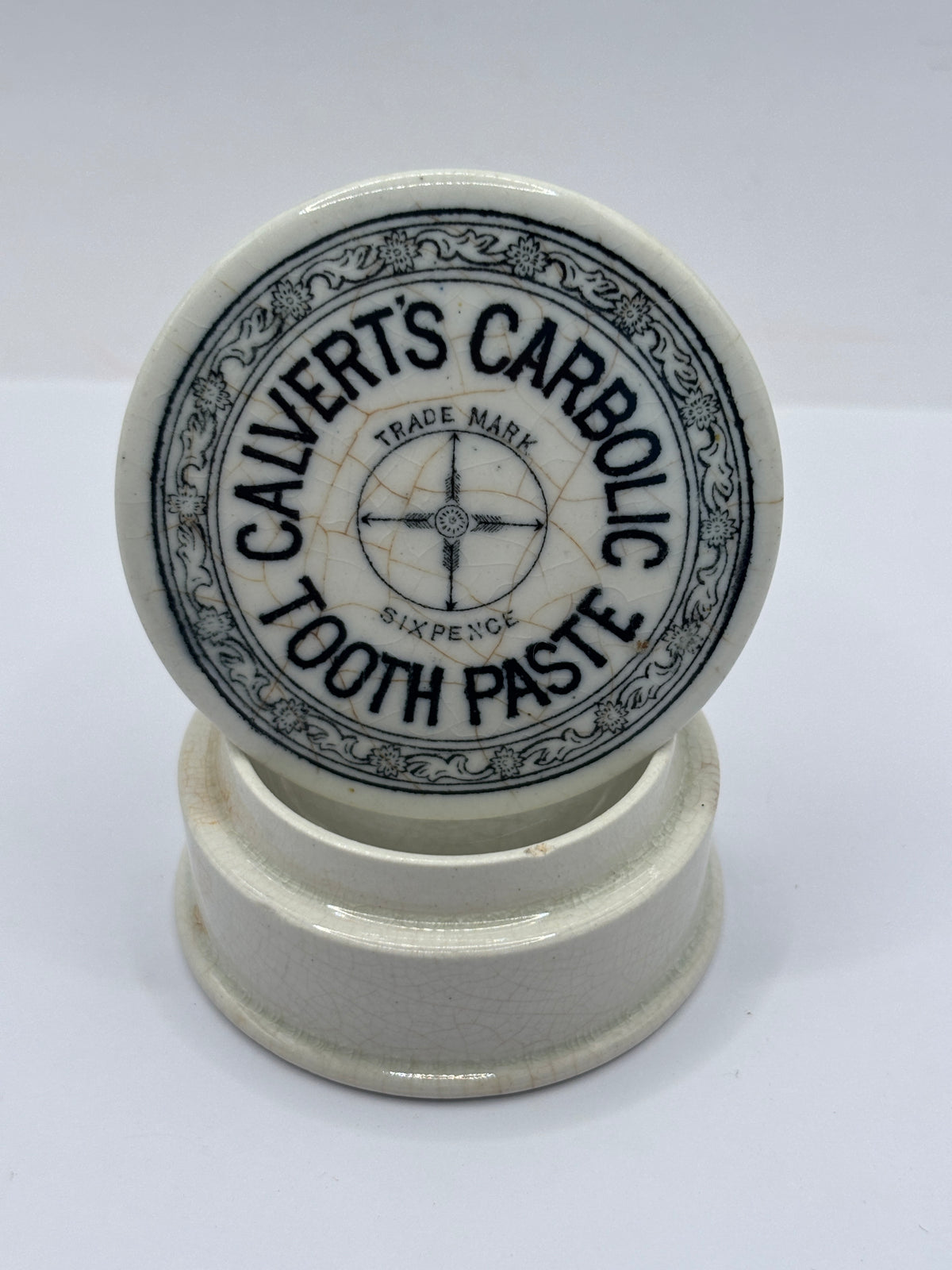 Old advertising lid and base. Calverts carbolic tooth paste