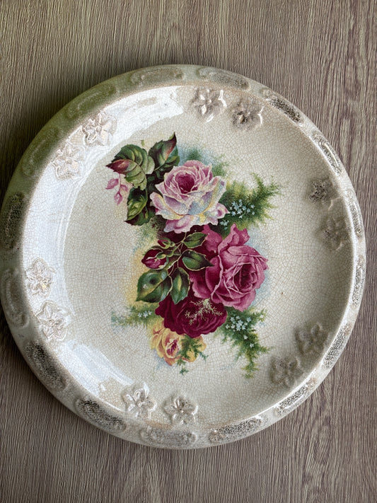Vintage stained & crazed plate