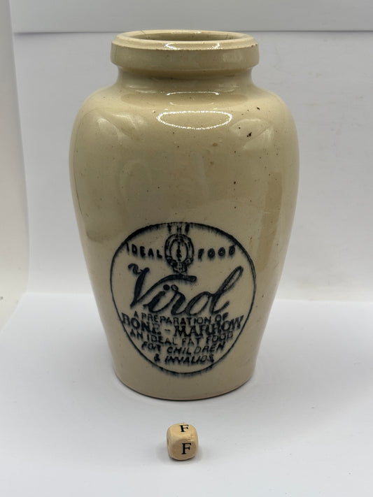 Old advertising stoneware Virol pot, 13.5cms (F)