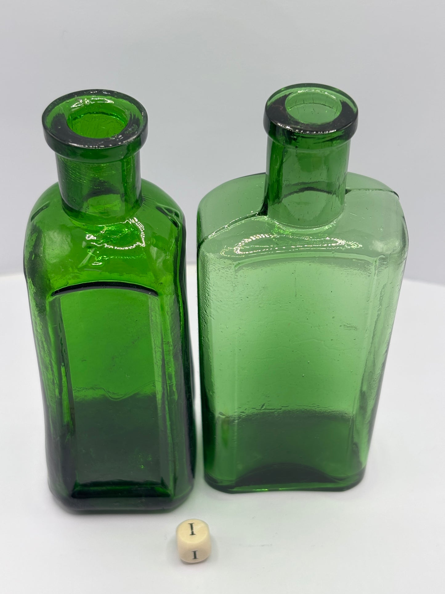 2 old green glass bottles (i)
