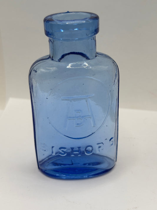 old small blue bishops chemist bottle