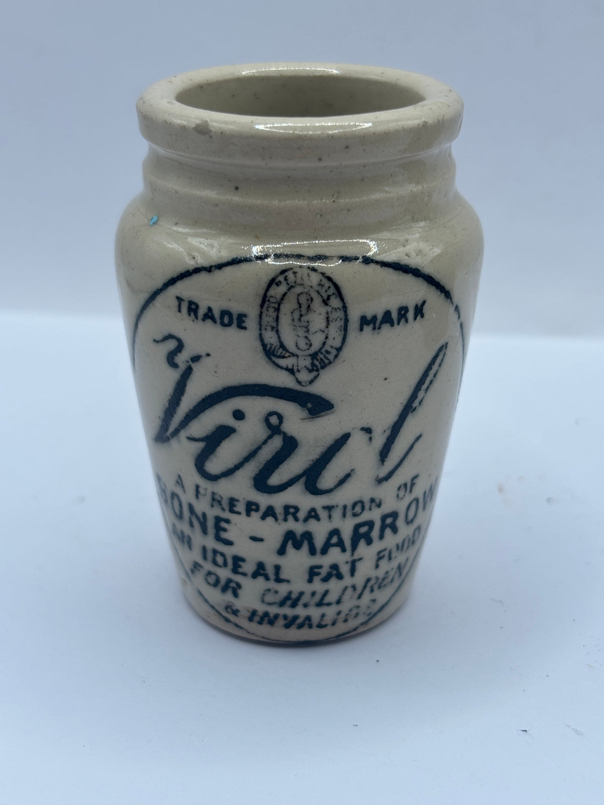 Old advertising stoneware Virol pot, 7.5cm