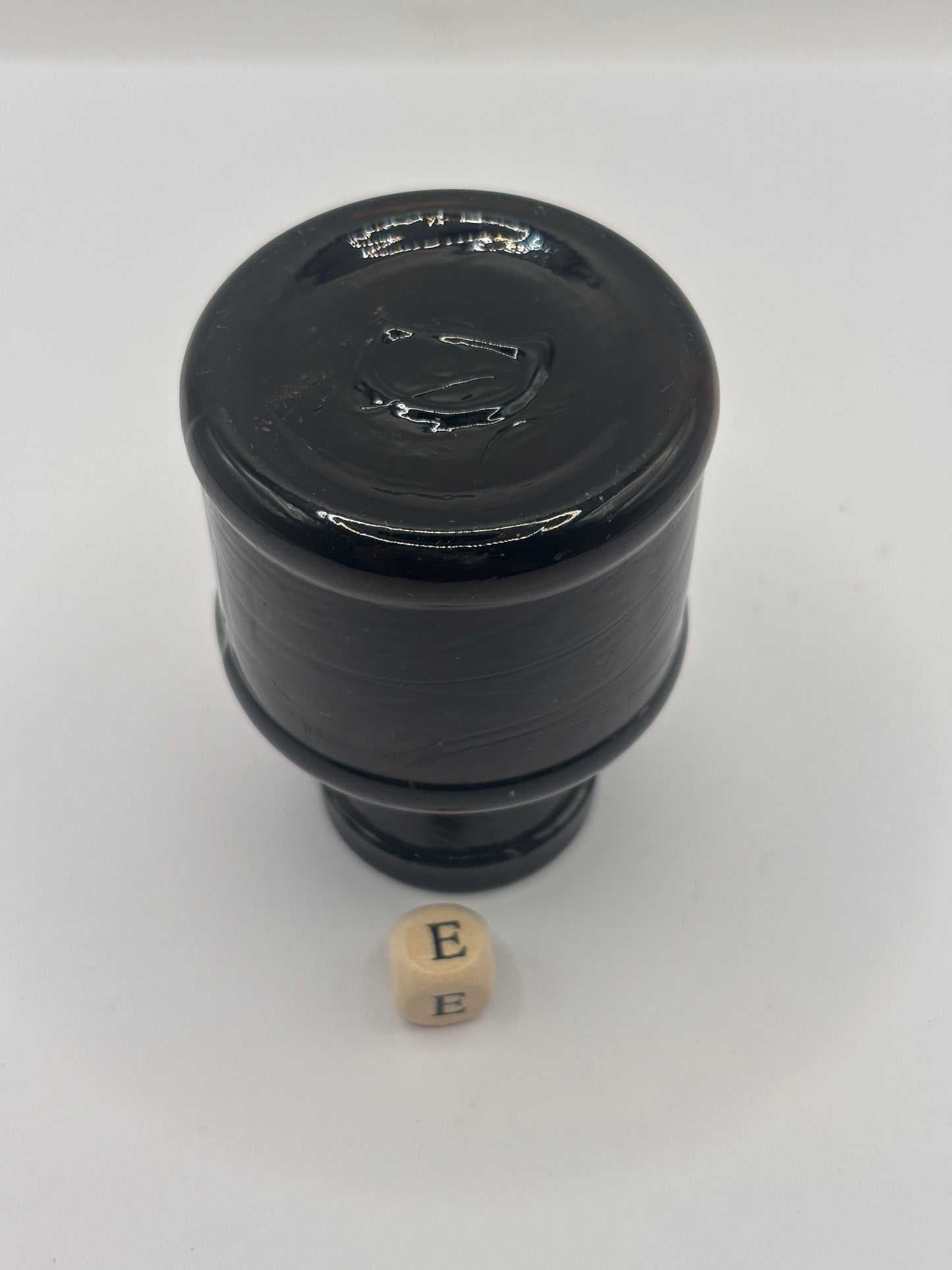 Old amber glass ink bottle, inkwell, penny ink (e)