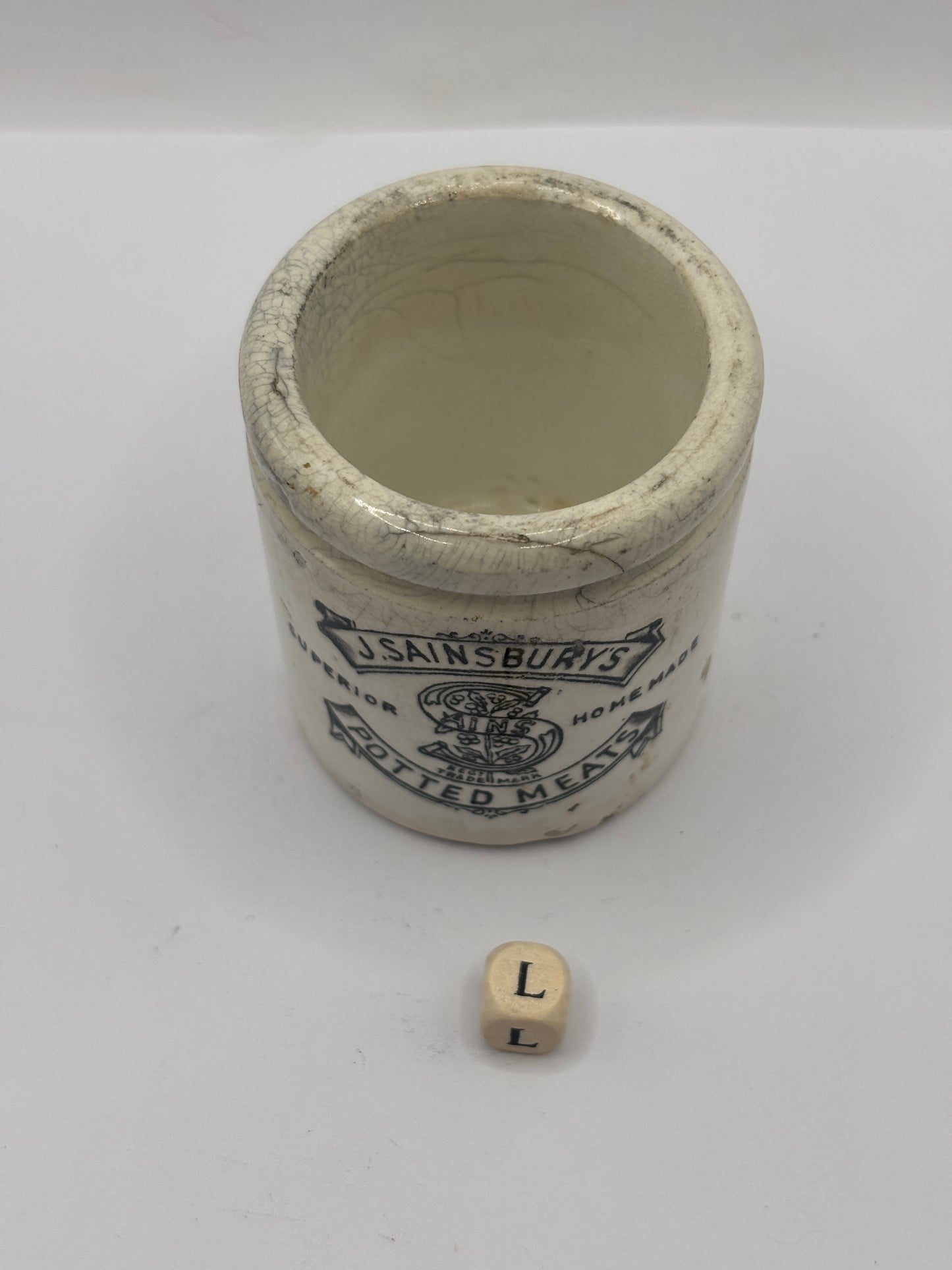 Old sainsburys advertising pot, home made potted meats (L)