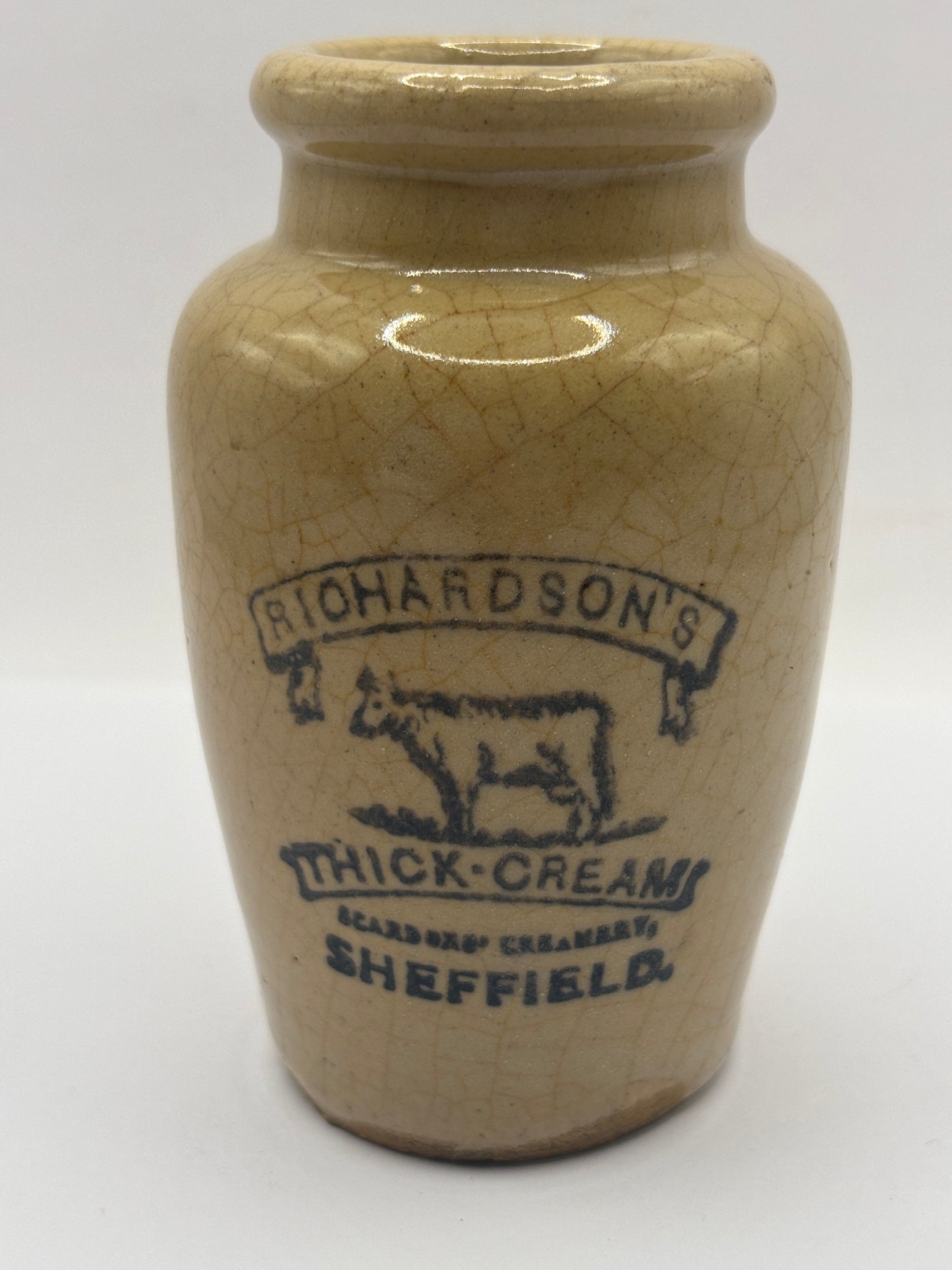 Old advertising cream pot, Richardsons thick cream Sheffield 10cms