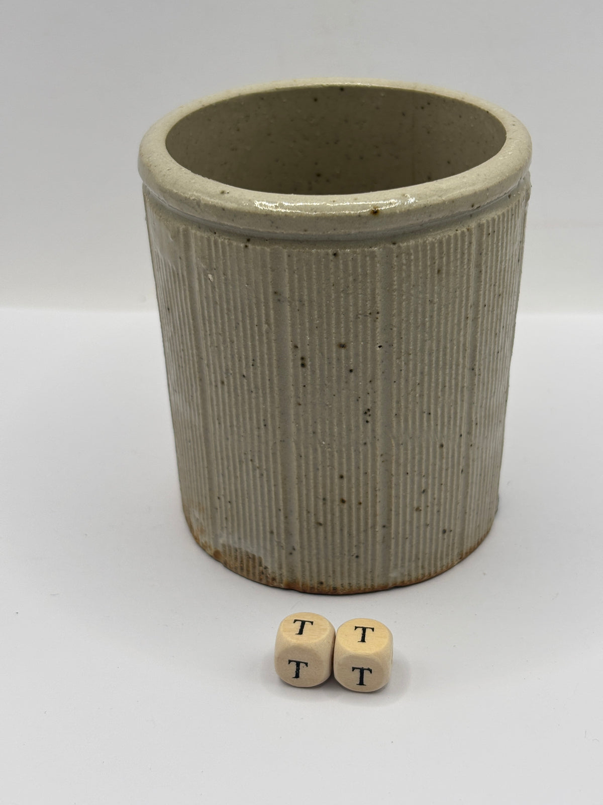 Old small ribbed stoneware jam pot (TT)