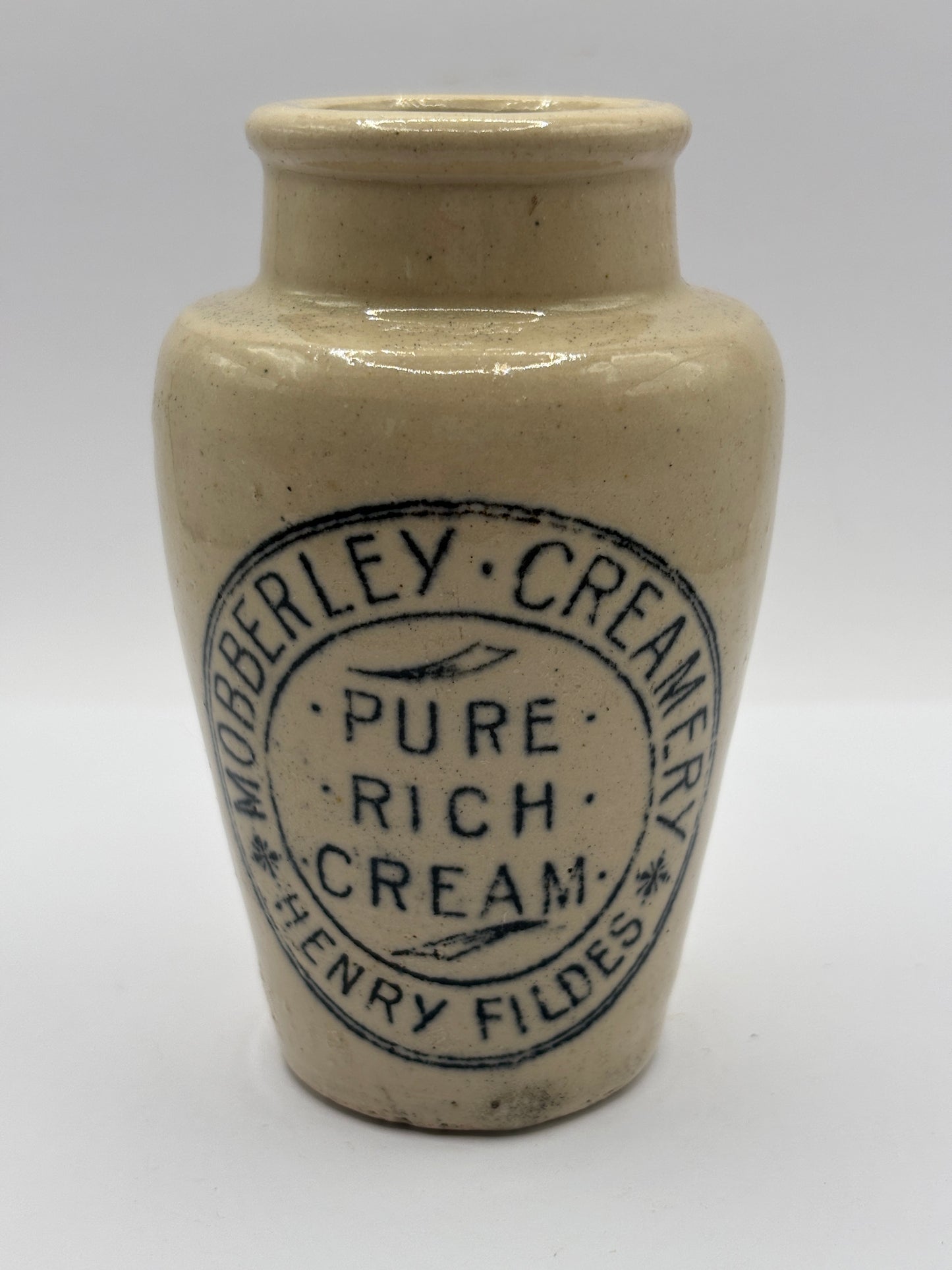 Old stoneware advertising cream pot, mobberley creamery pure rich cream